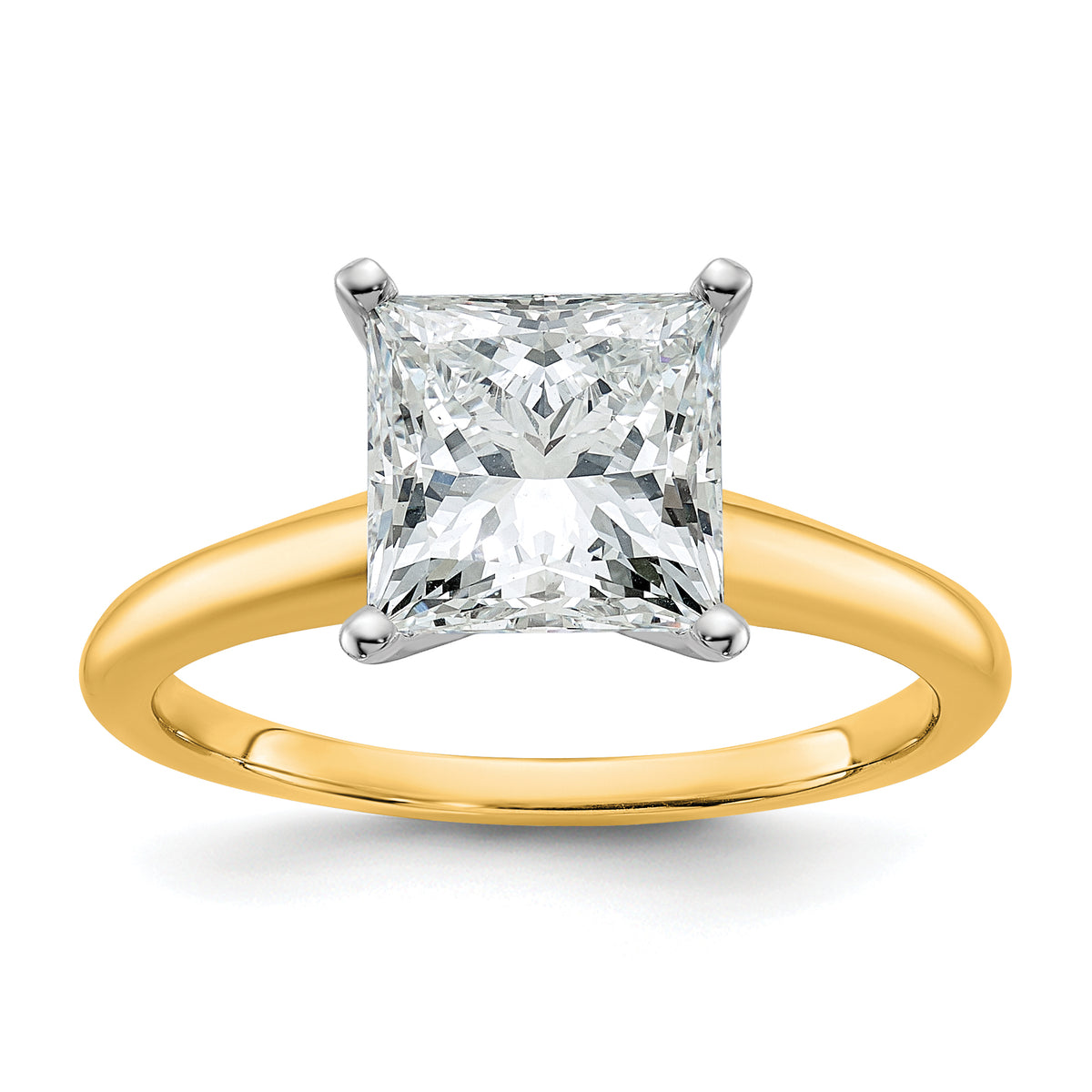14k Two-tone 2 1/2 carat Certified Lab Grown Diamond VS+ F+ Princess Complete Solitare Engagement Ring