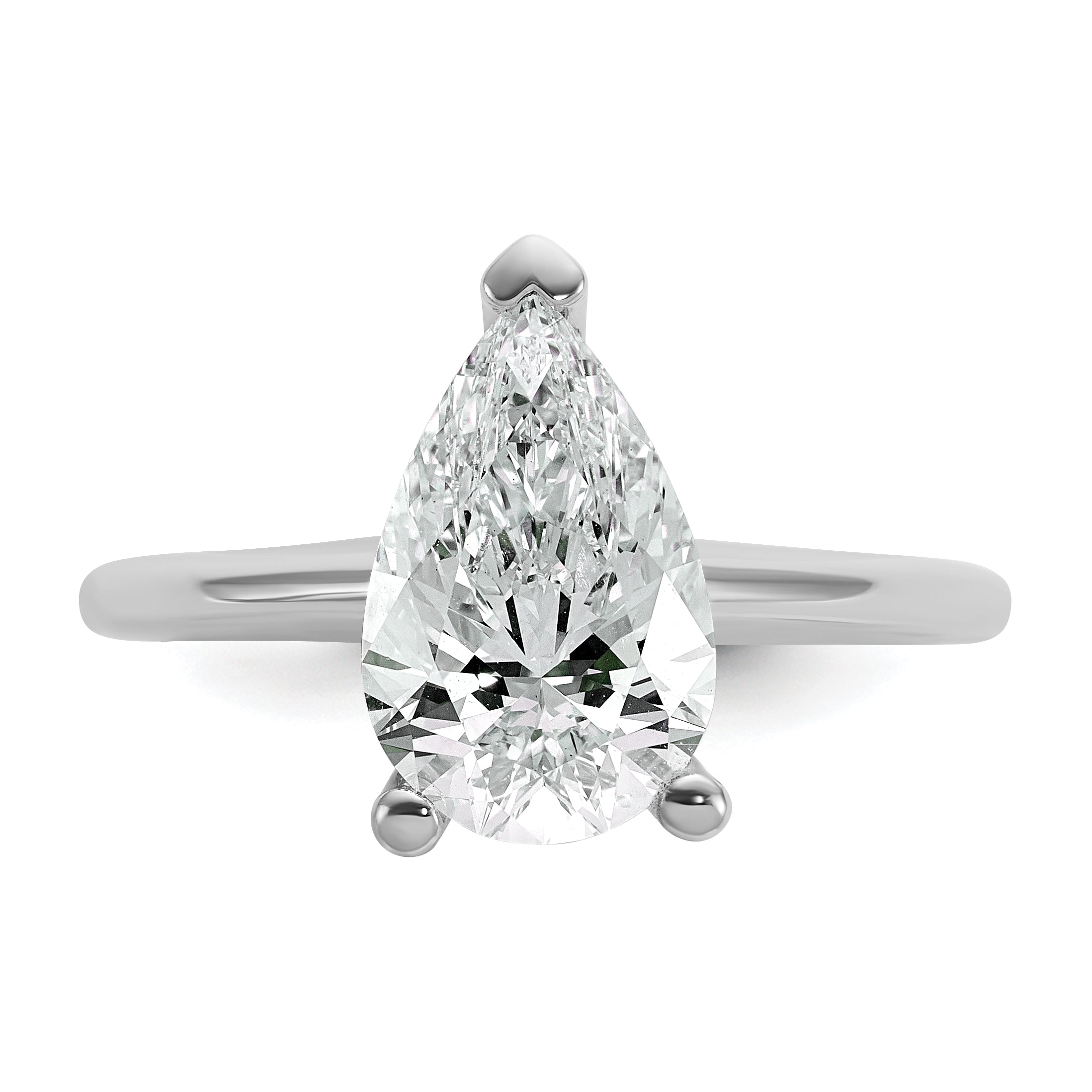 14k White Gold 2 1/2 carat Certified Lab Grown Diamond VS+ F+ Pear Solitare Complete Engagement Ring