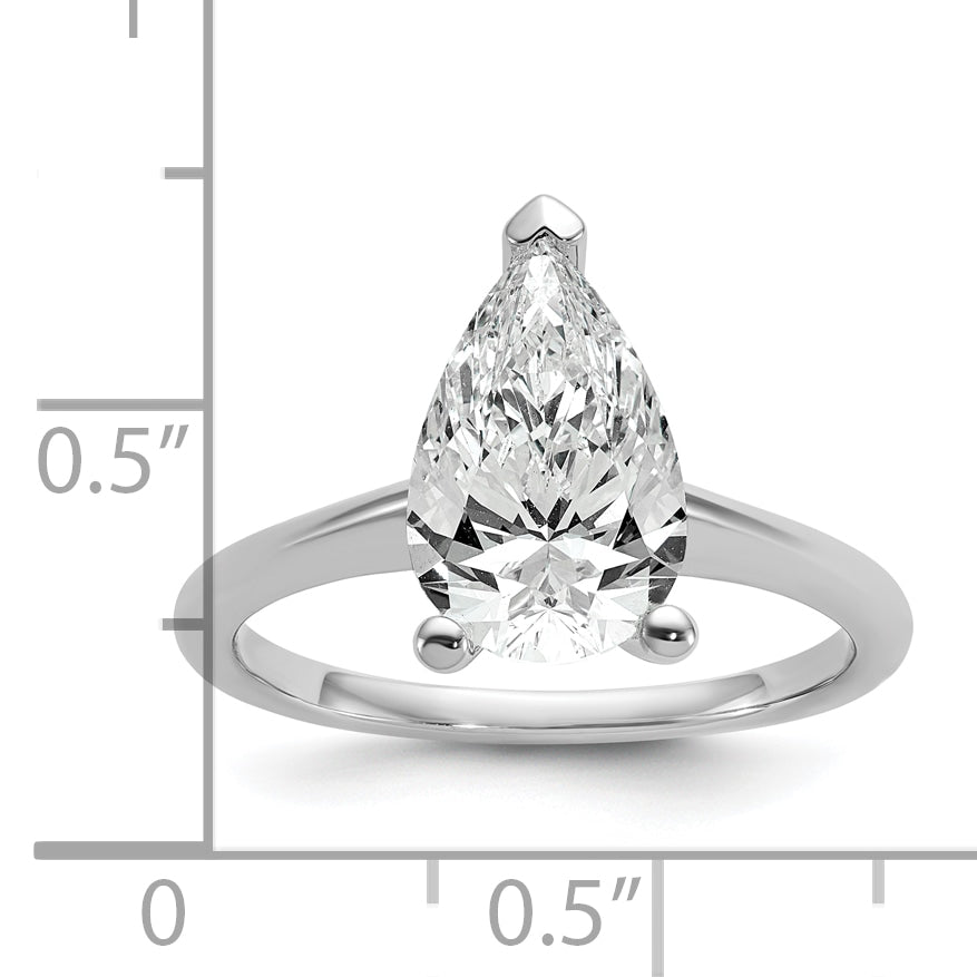 14k White Gold 2 1/2 carat Certified Lab Grown Diamond VS+ F+ Pear Solitare Complete Engagement Ring