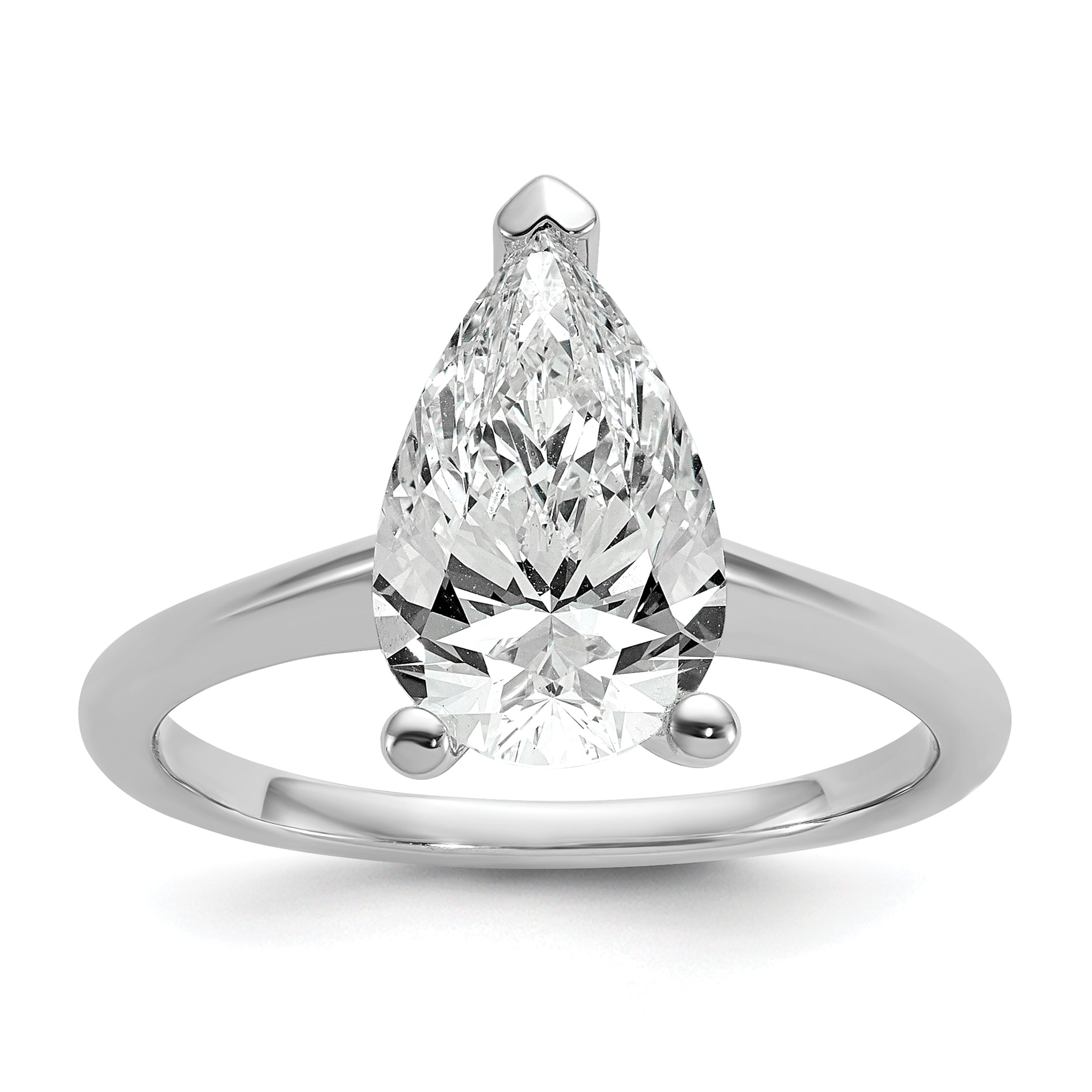 14k White Gold 2 1/2 carat Certified Lab Grown Diamond VS+ F+ Pear Solitare Complete Engagement Ring