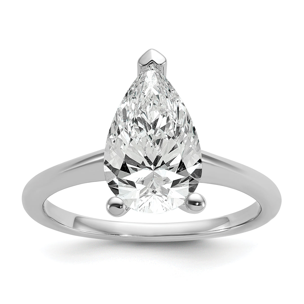 14k White Gold 2 1/2 carat Certified Lab Grown Diamond VS+ F+ Pear Solitare Complete Engagement Ring
