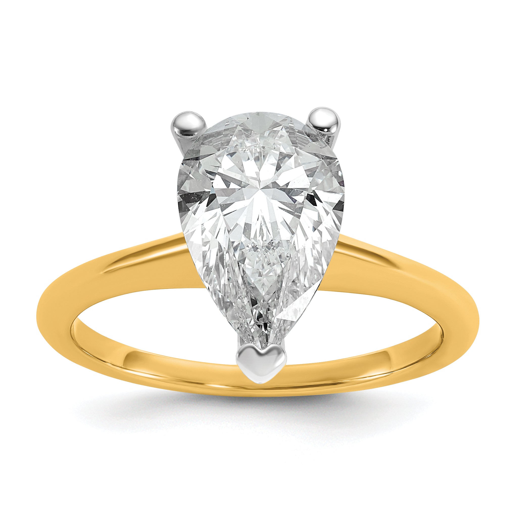 14k Two-tone 2 1/2 carat Certified Lab Grown Diamond VS+ F+ Pear Solitare Complete Engagement Ring