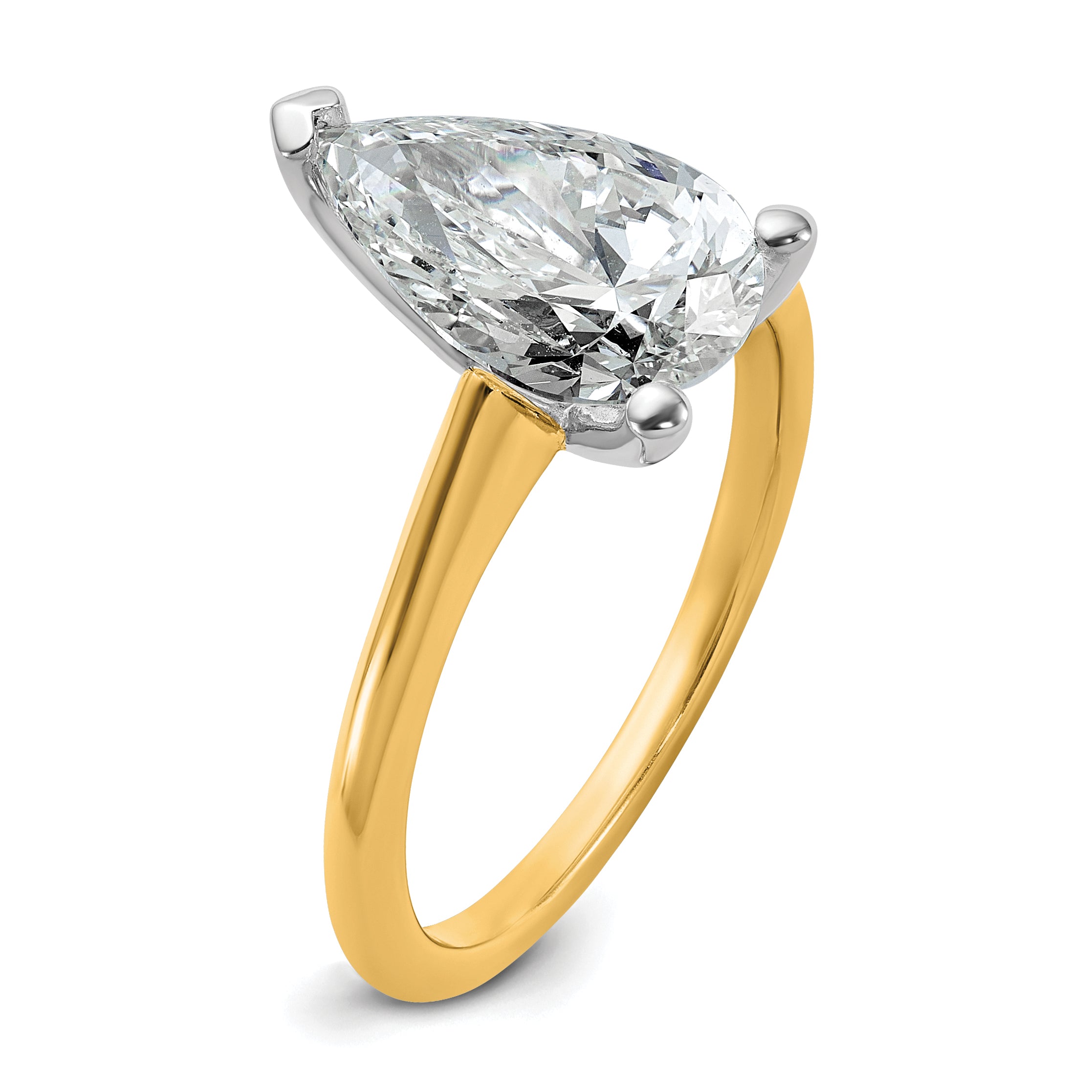 14k Two-tone 2 1/2 carat Certified Lab Grown Diamond VS+ F+ Pear Solitare Complete Engagement Ring