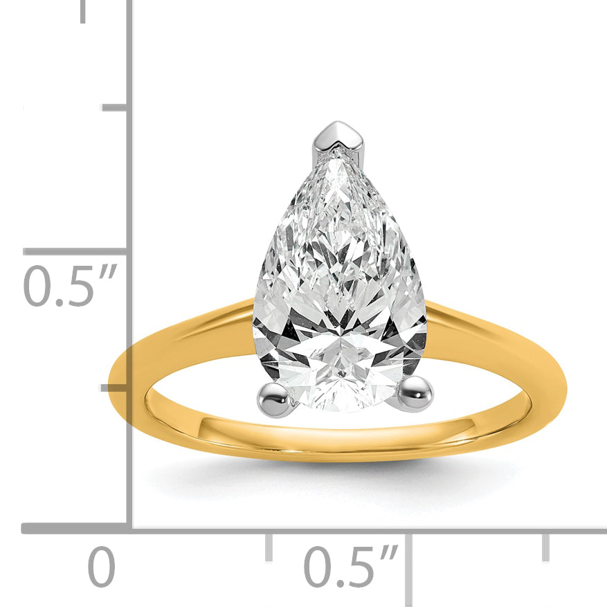 14k Two-tone 2 1/2 carat Certified Lab Grown Diamond VS+ F+ Pear Solitare Complete Engagement Ring