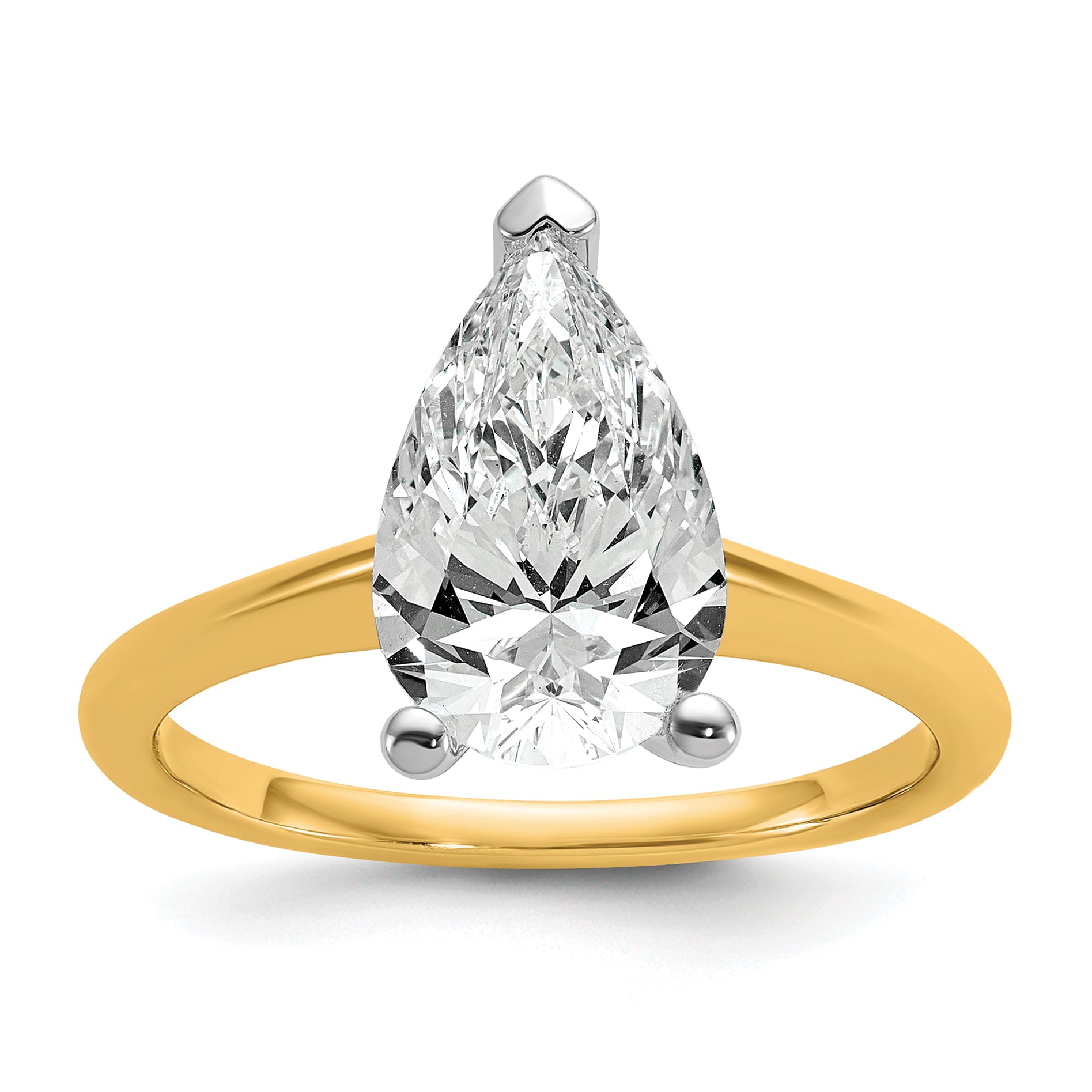 14k Two-tone 2 1/2 carat Certified Lab Grown Diamond VS+ F+ Pear Solitare Complete Engagement Ring
