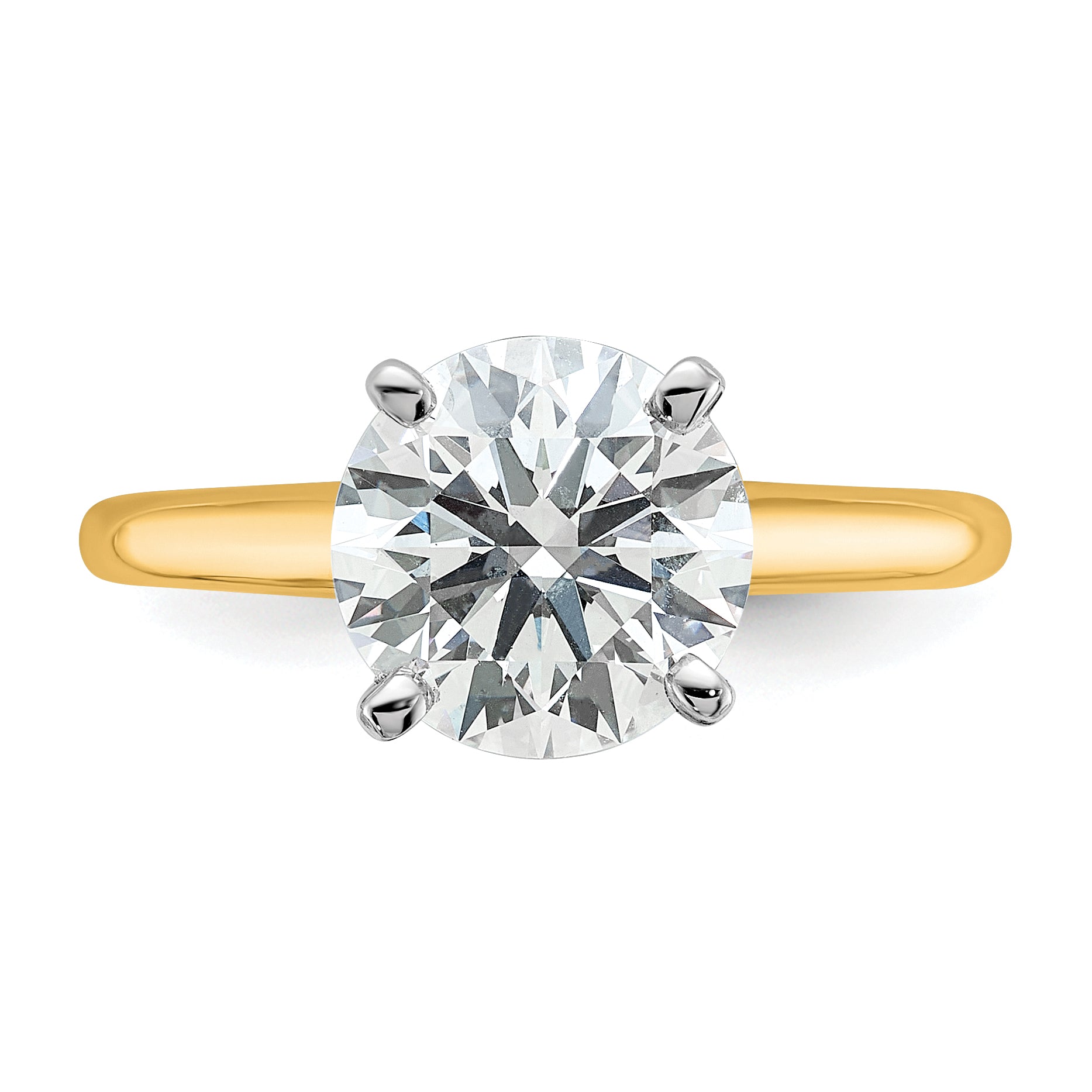 14k Two-Tone 2 1/2 carat Certified Lab Grown Diamond VS+ F+ Round Complete Solitaire Engagement Ring