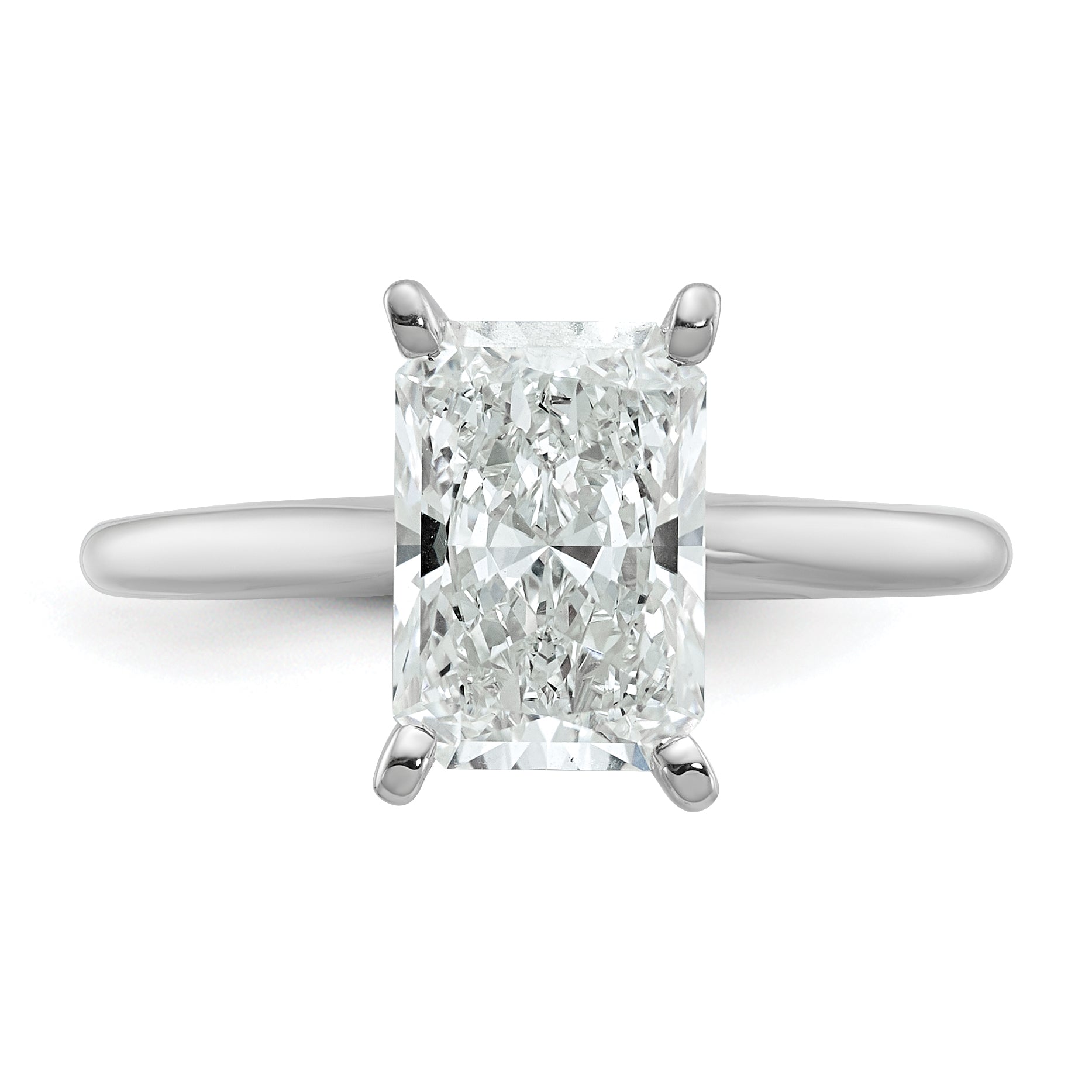 14k White Gold 2 1/2 carat Certified Lab Grown Diamond VS+ F+ Radiant Solitare Complete Engagement Ring
