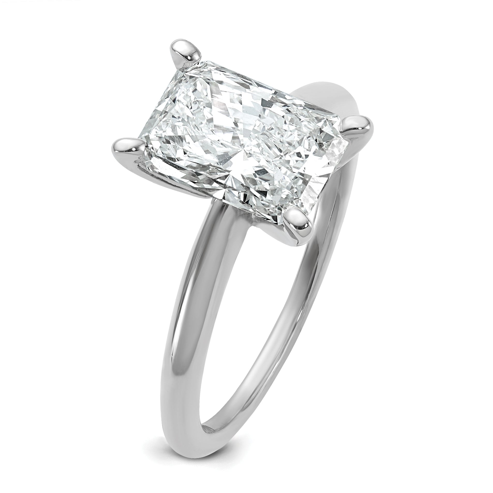 14k White Gold 2 1/2 carat Certified Lab Grown Diamond VS+ F+ Radiant Solitare Complete Engagement Ring