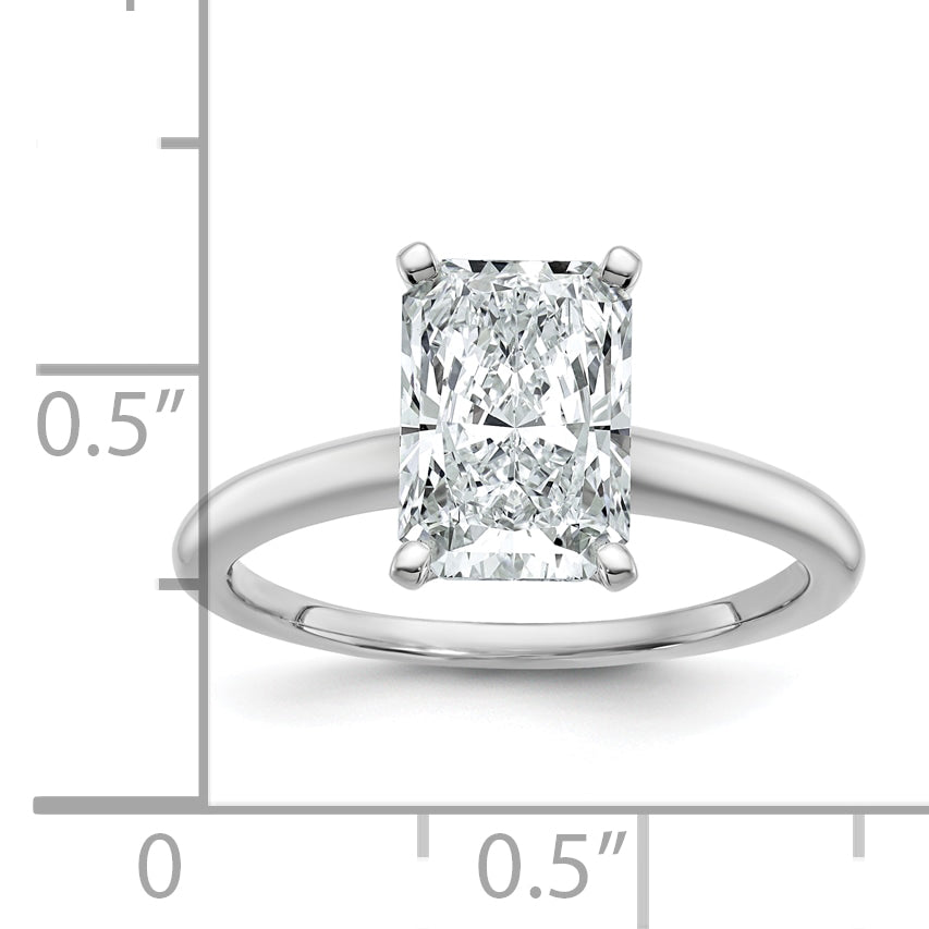 14k White Gold 2 1/2 carat Certified Lab Grown Diamond VS+ F+ Radiant Solitare Complete Engagement Ring