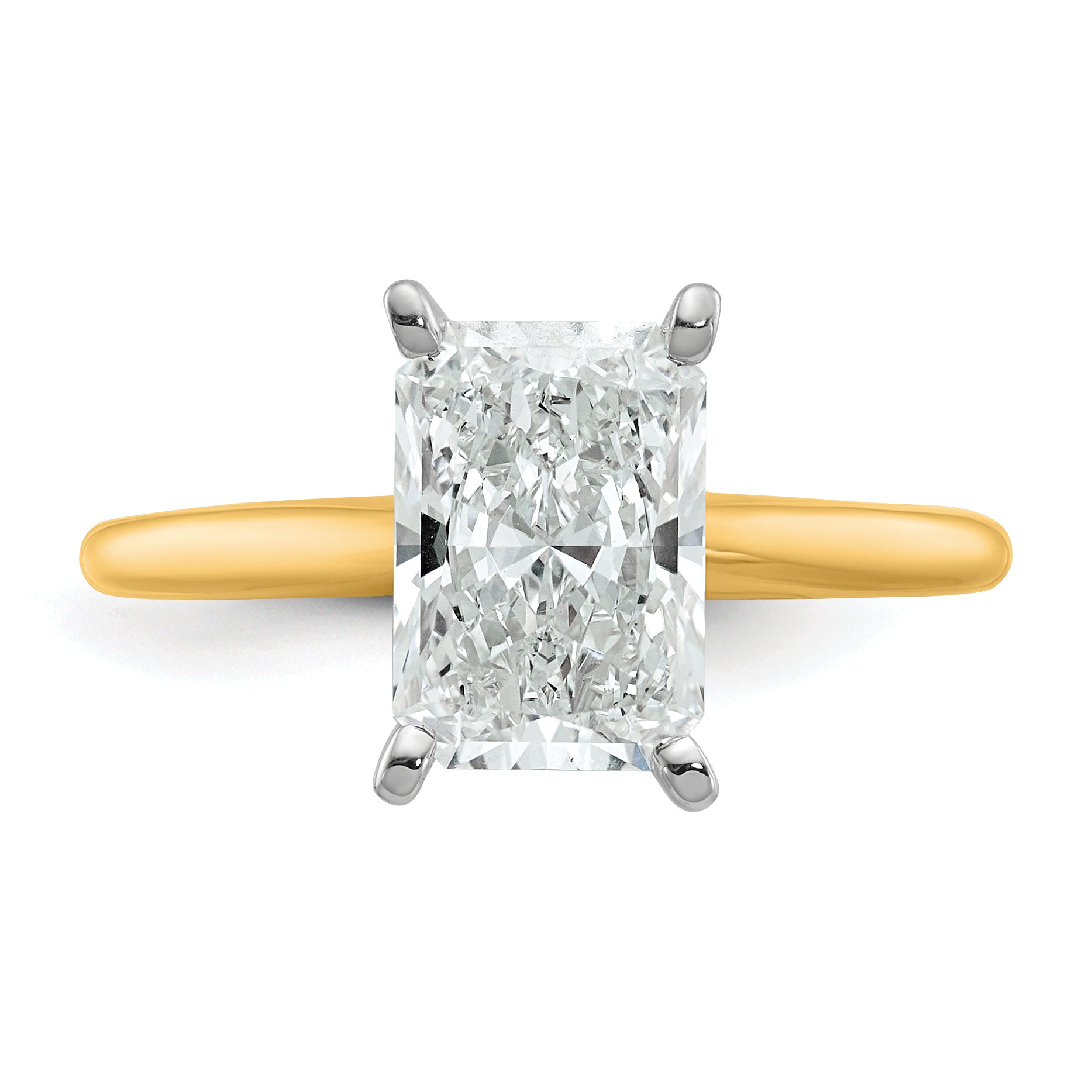 14k Two-tone 2 1/2 carat Certified Lab Grown Diamond VS+ F+ Radiant Solitare Complete Engagement Ring
