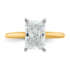 14k Two-tone 2 1/2 carat Certified Lab Grown Diamond VS+ F+ Radiant Solitare Complete Engagement Ring