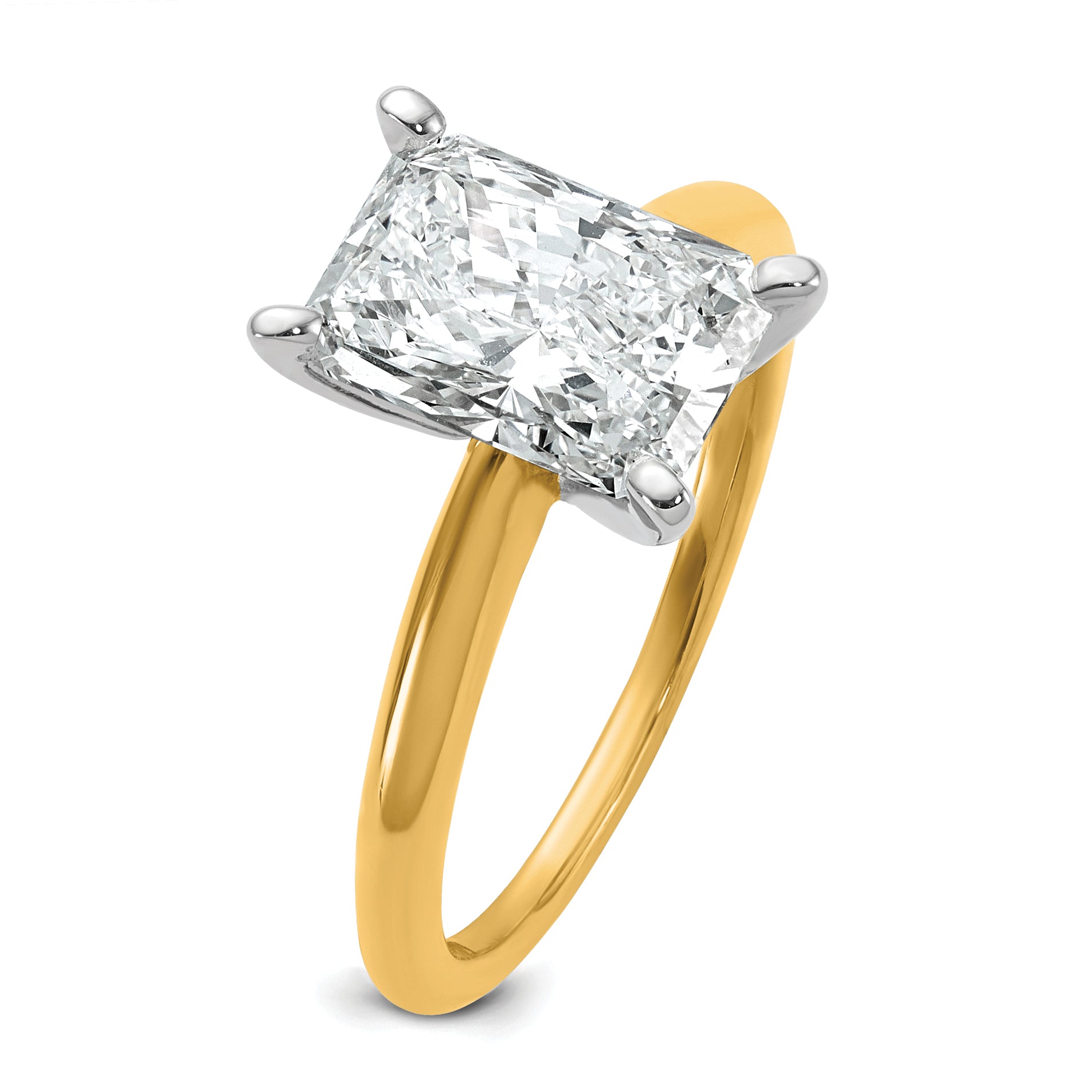 14k Two-tone 2 1/2 carat Certified Lab Grown Diamond VS+ F+ Radiant Solitare Complete Engagement Ring