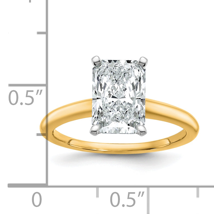14k Two-tone 2 1/2 carat Certified Lab Grown Diamond VS+ F+ Radiant Solitare Complete Engagement Ring