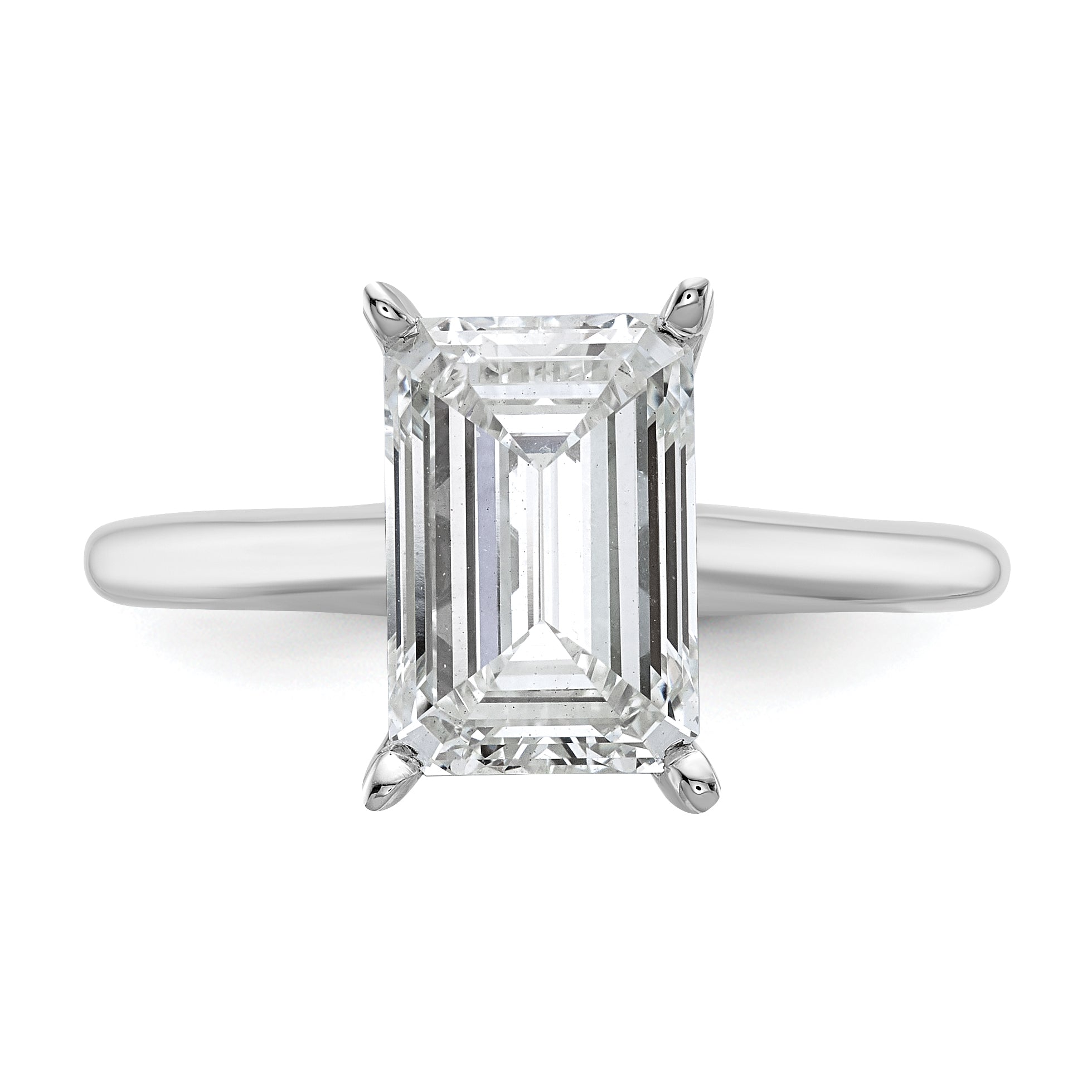 14k White Gold 3 carat Certified Lab Grown Diamond VS+ F+ Emerald Solitare Complete Engagement Ring