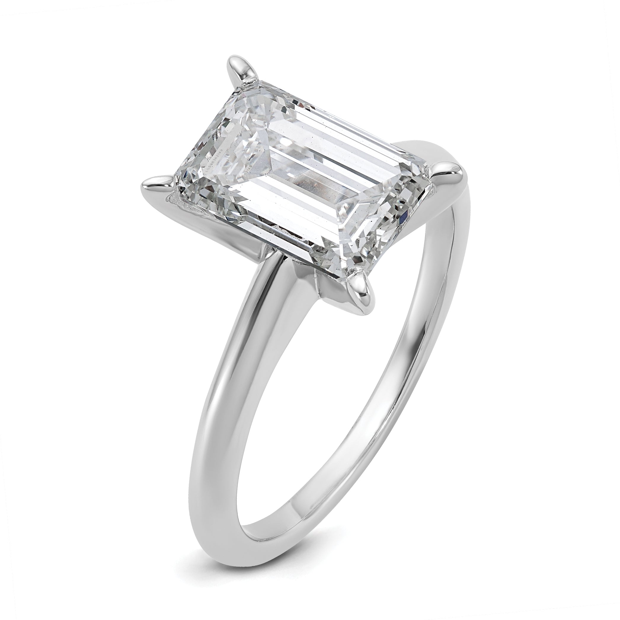 14k White Gold 3 carat Certified Lab Grown Diamond VS+ F+ Emerald Solitare Complete Engagement Ring