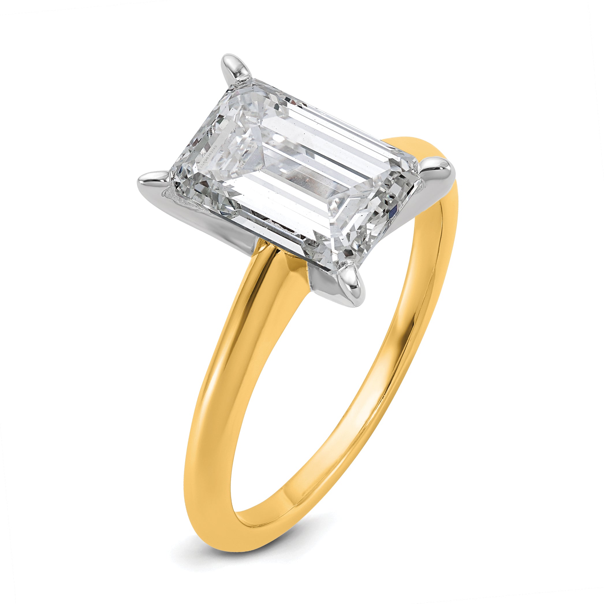 14k Two-tone 3 carat Certified Lab Grown Diamond VS+ F+ Emerald Solitare Complete Engagement Ring