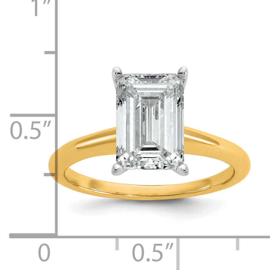 14k Two-tone 3 carat Certified Lab Grown Diamond VS+ F+ Emerald Solitare Complete Engagement Ring