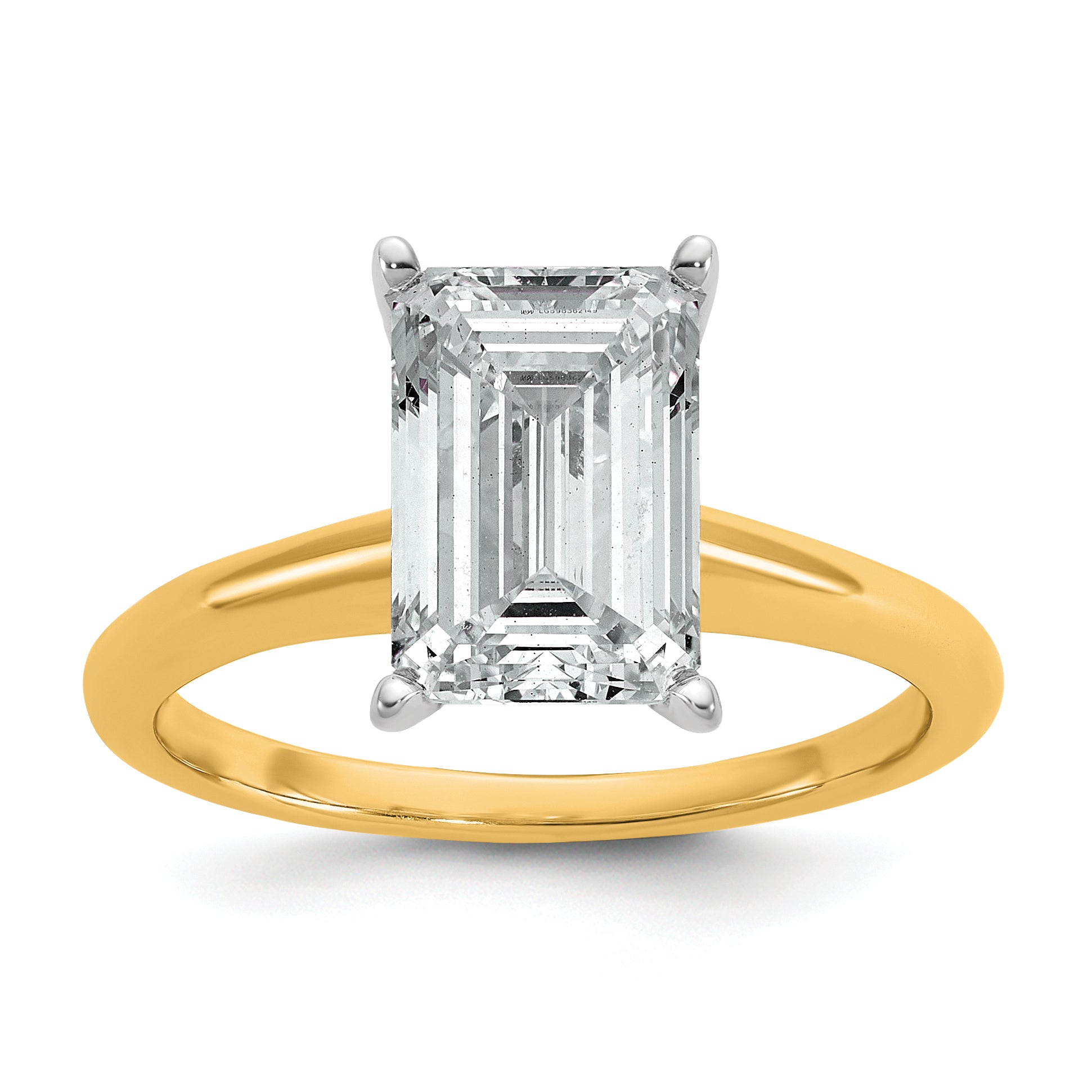 14k Two-tone 3 carat Certified Lab Grown Diamond VS+ F+ Emerald Solitare Complete Engagement Ring