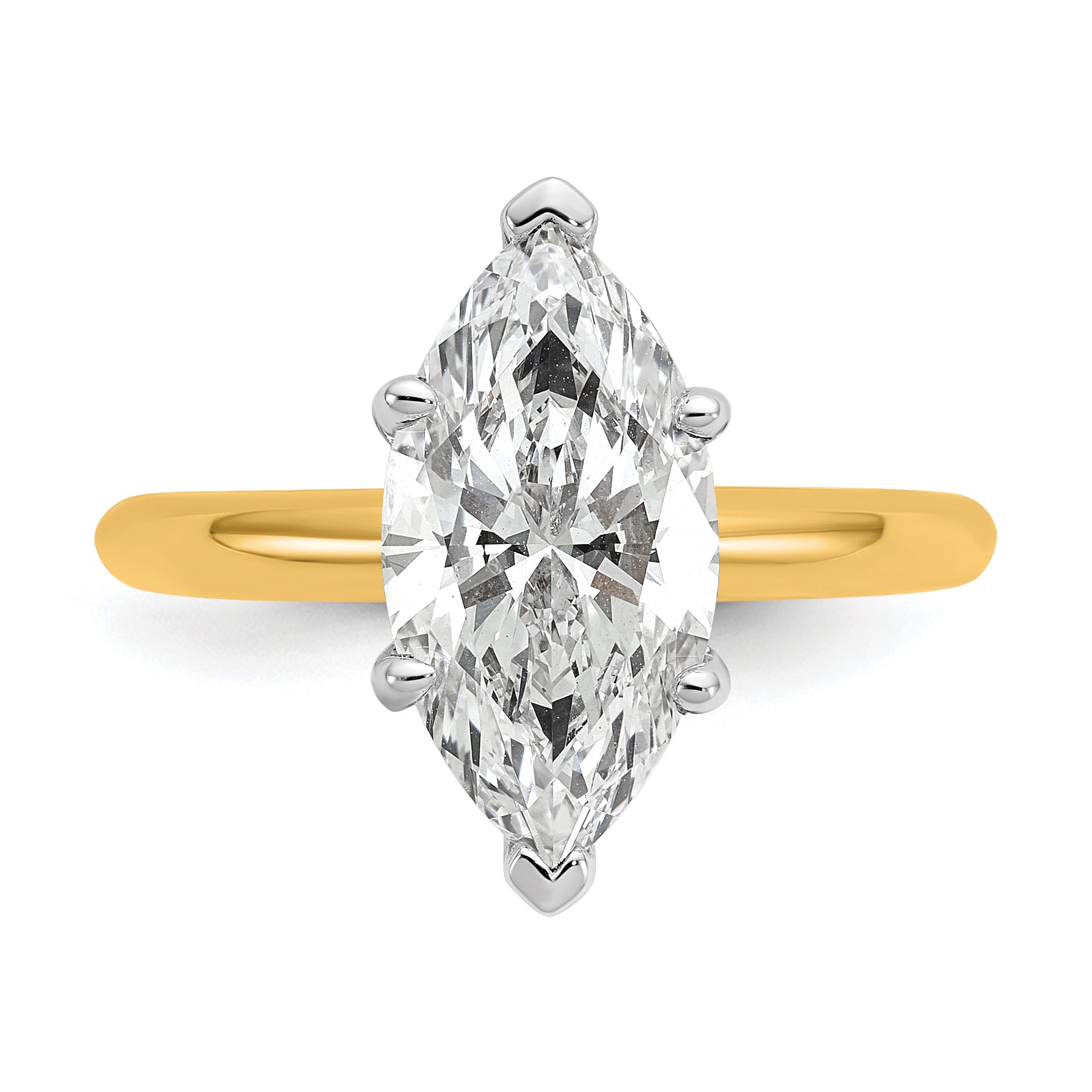14k Two-tone 3 carat Lab Grown Diamond VS+ F+ Marquise Solitare Complete Engagement Ring