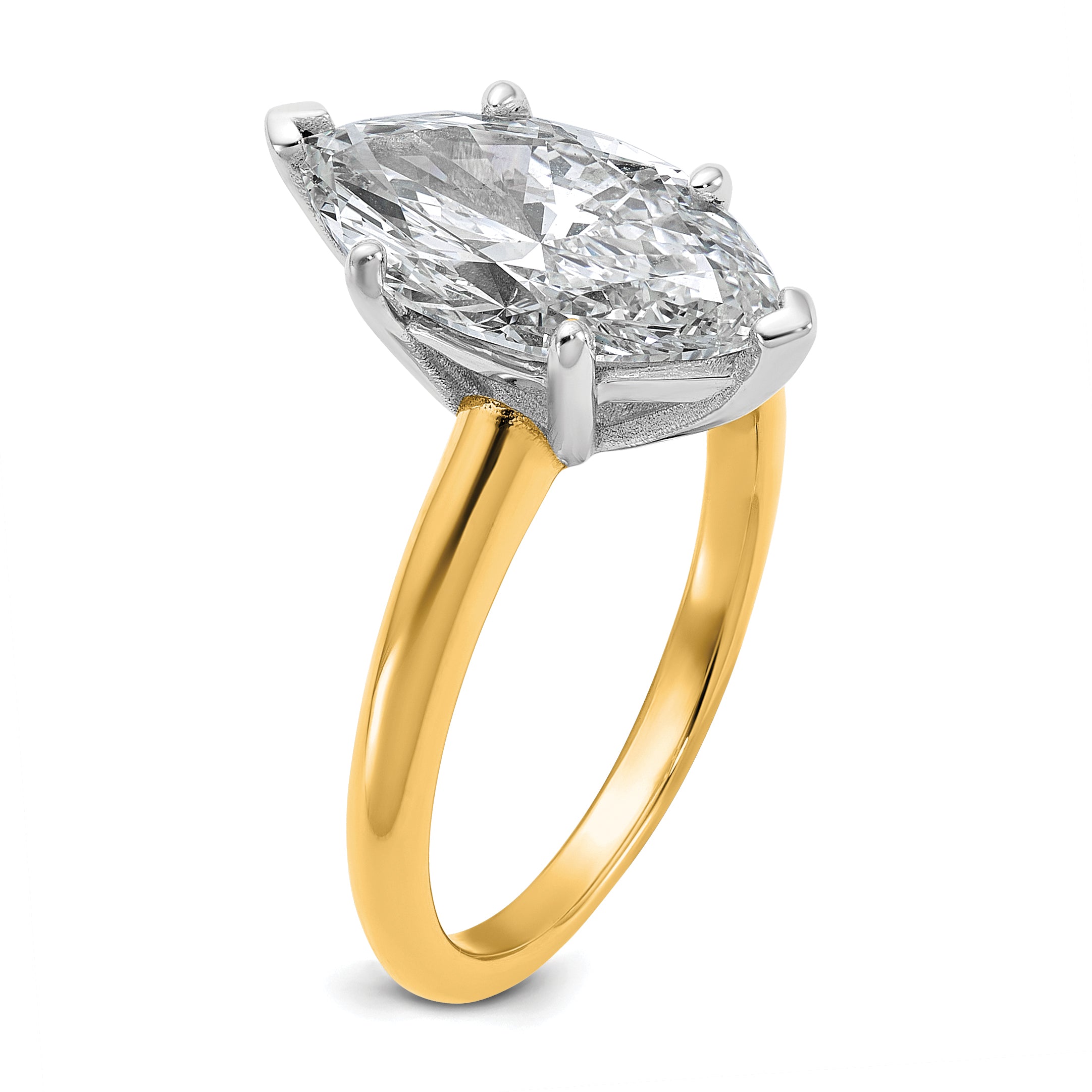 14k Two-tone 3 carat Lab Grown Diamond VS+ F+ Marquise Solitare Complete Engagement Ring