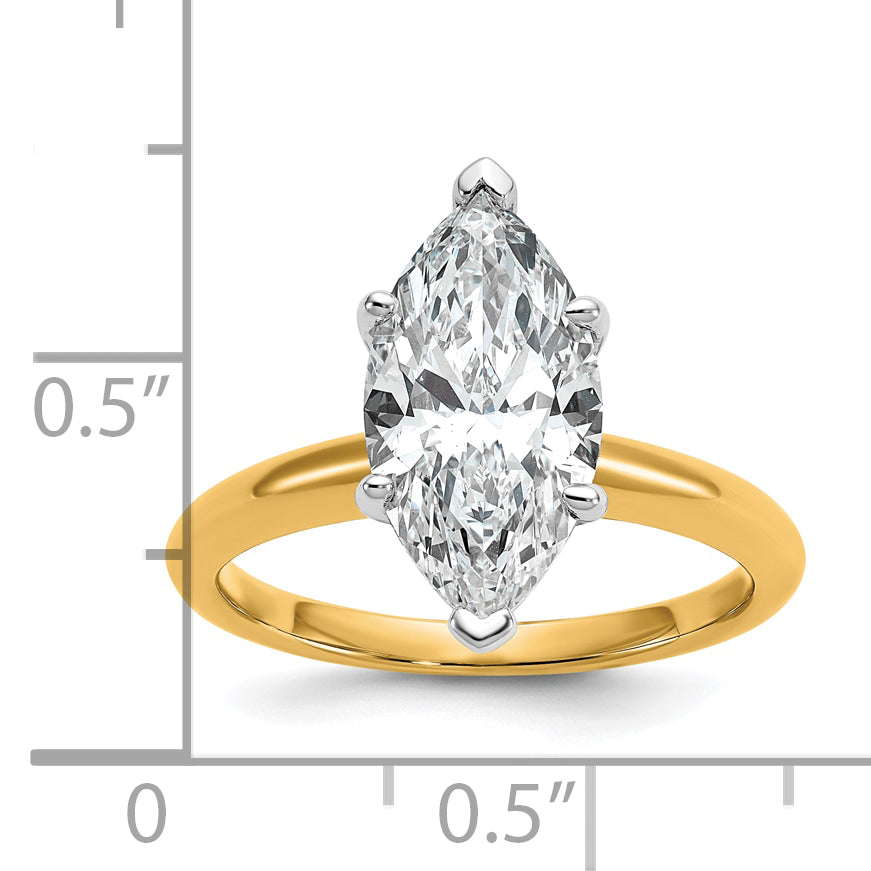 14k Two-tone 3 carat Lab Grown Diamond VS+ F+ Marquise Solitare Complete Engagement Ring