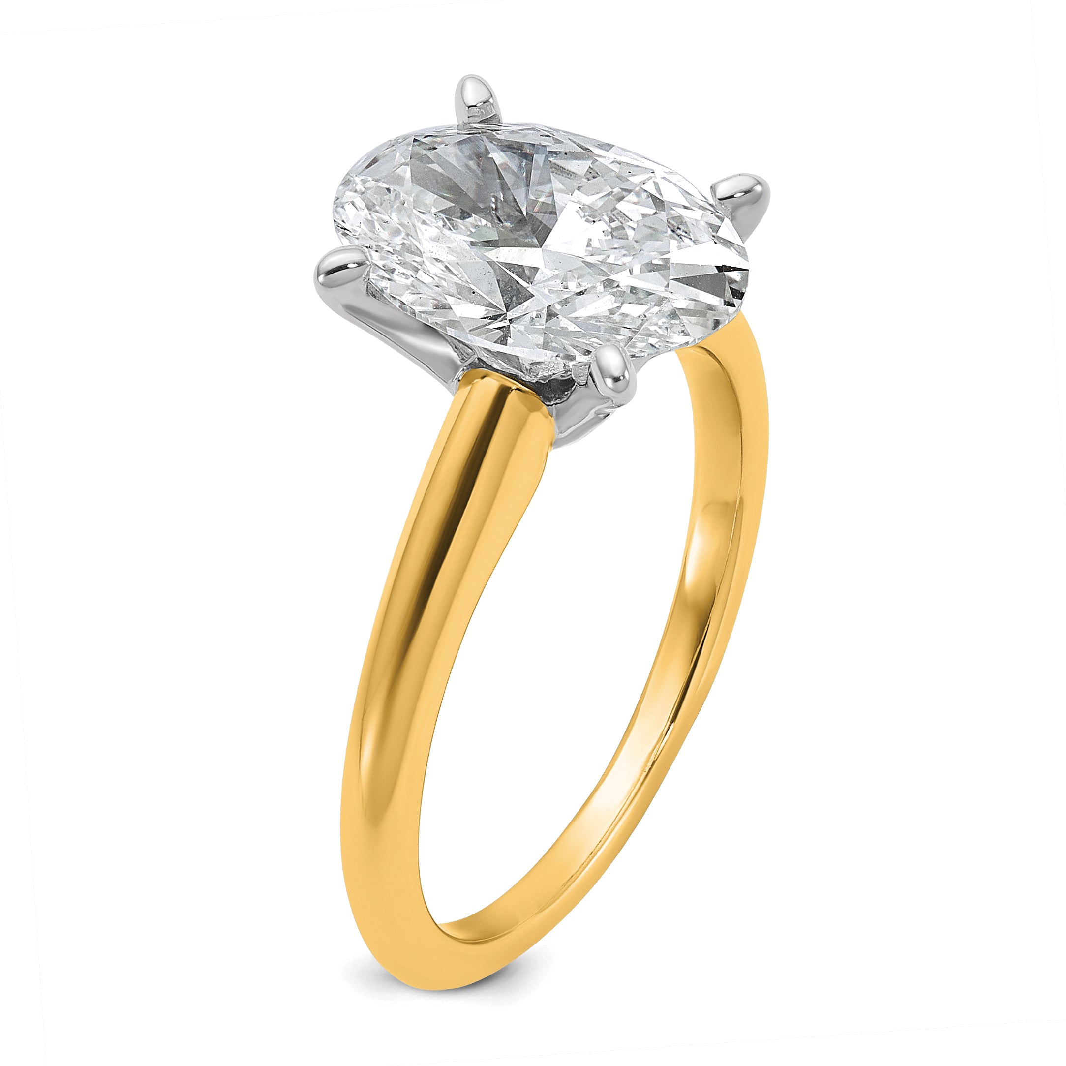 14k Two-Tone 3 carat Certified Lab Grown Diamond VS+ F+ Oval Complete Solitaire Engagement Ring