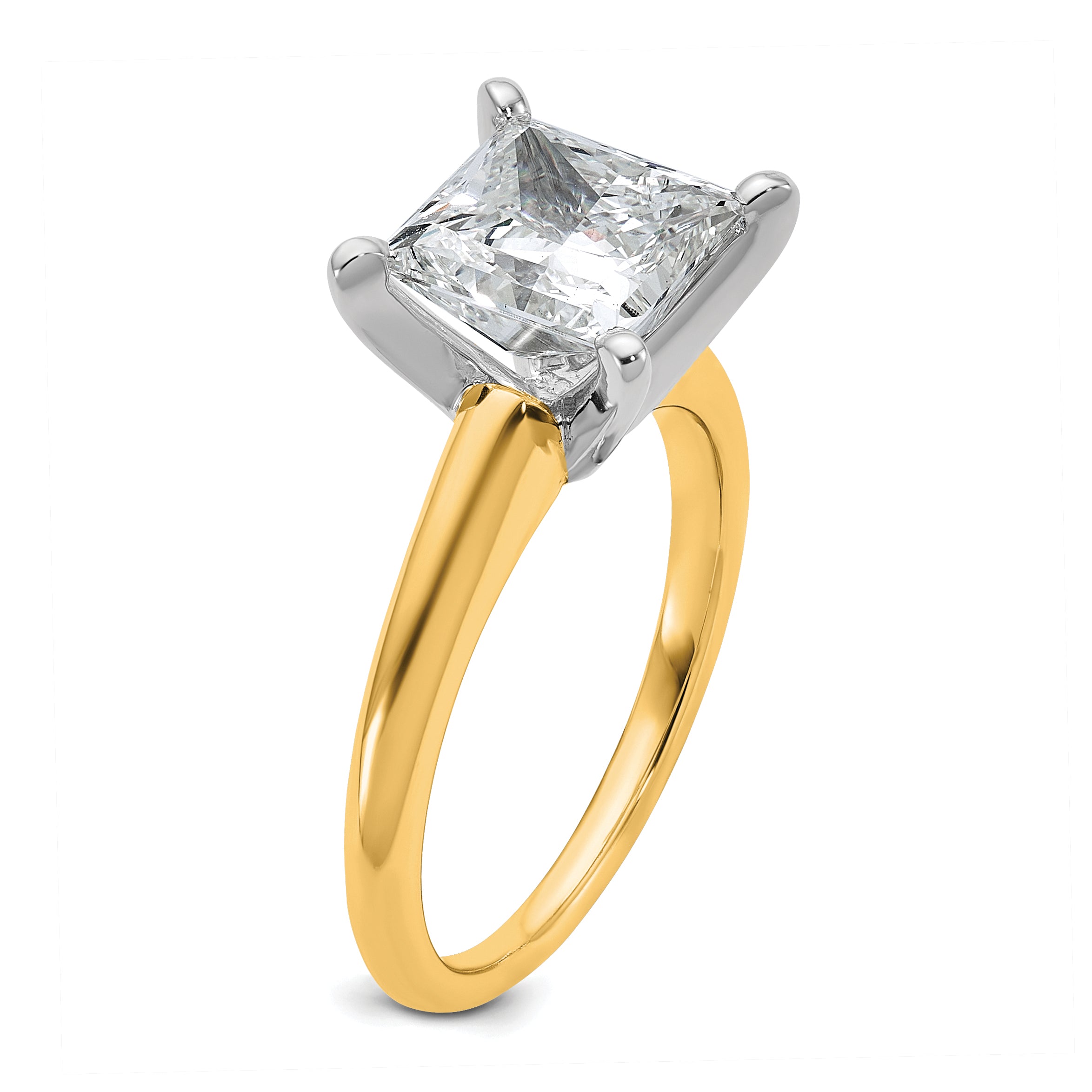 14k Two-tone 3 carat Certified Lab Grown Diamond VS+ F+ Princess Complete Solitare Engagement Ring