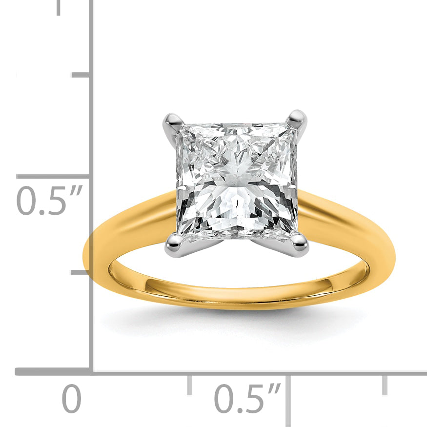 14k Two-tone 3 carat Certified Lab Grown Diamond VS+ F+ Princess Complete Solitare Engagement Ring