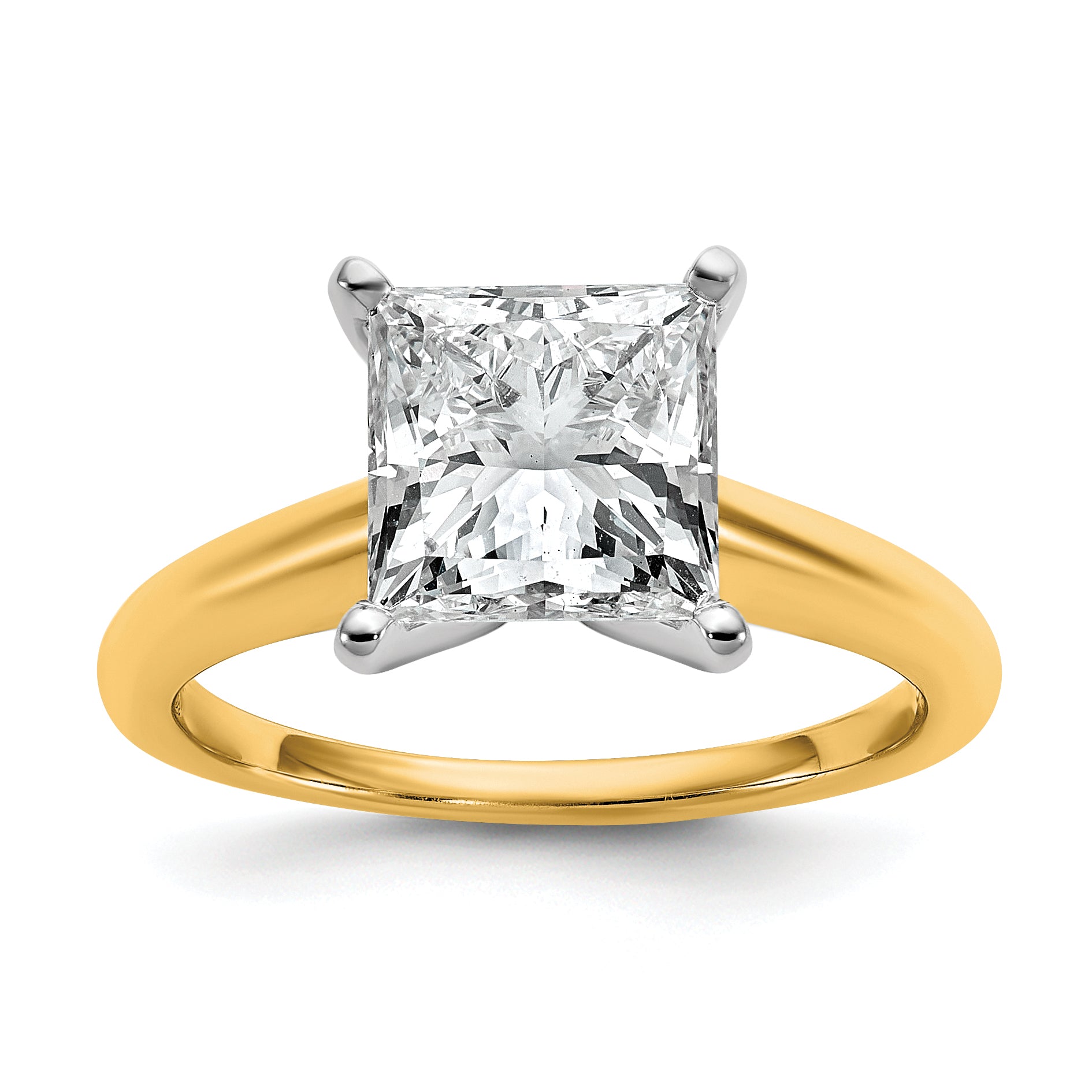 14k Two-tone 3 carat Certified Lab Grown Diamond VS+ F+ Princess Complete Solitare Engagement Ring