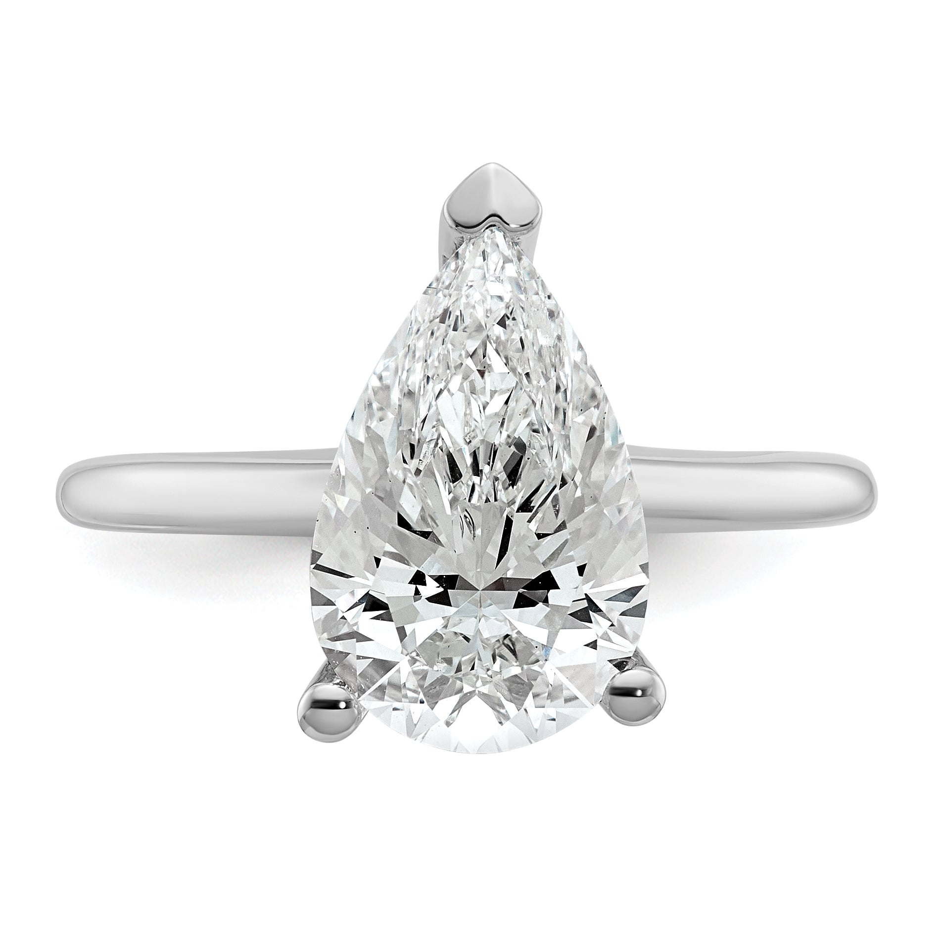 14k White Gold 3 carat Certified Lab Grown Diamond VS+ F+ Pear Solitare Complete Engagement Ring