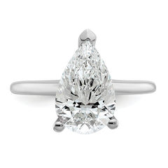 14k White Gold 3 carat Certified Lab Grown Diamond VS+ F+ Pear Solitare Complete Engagement Ring