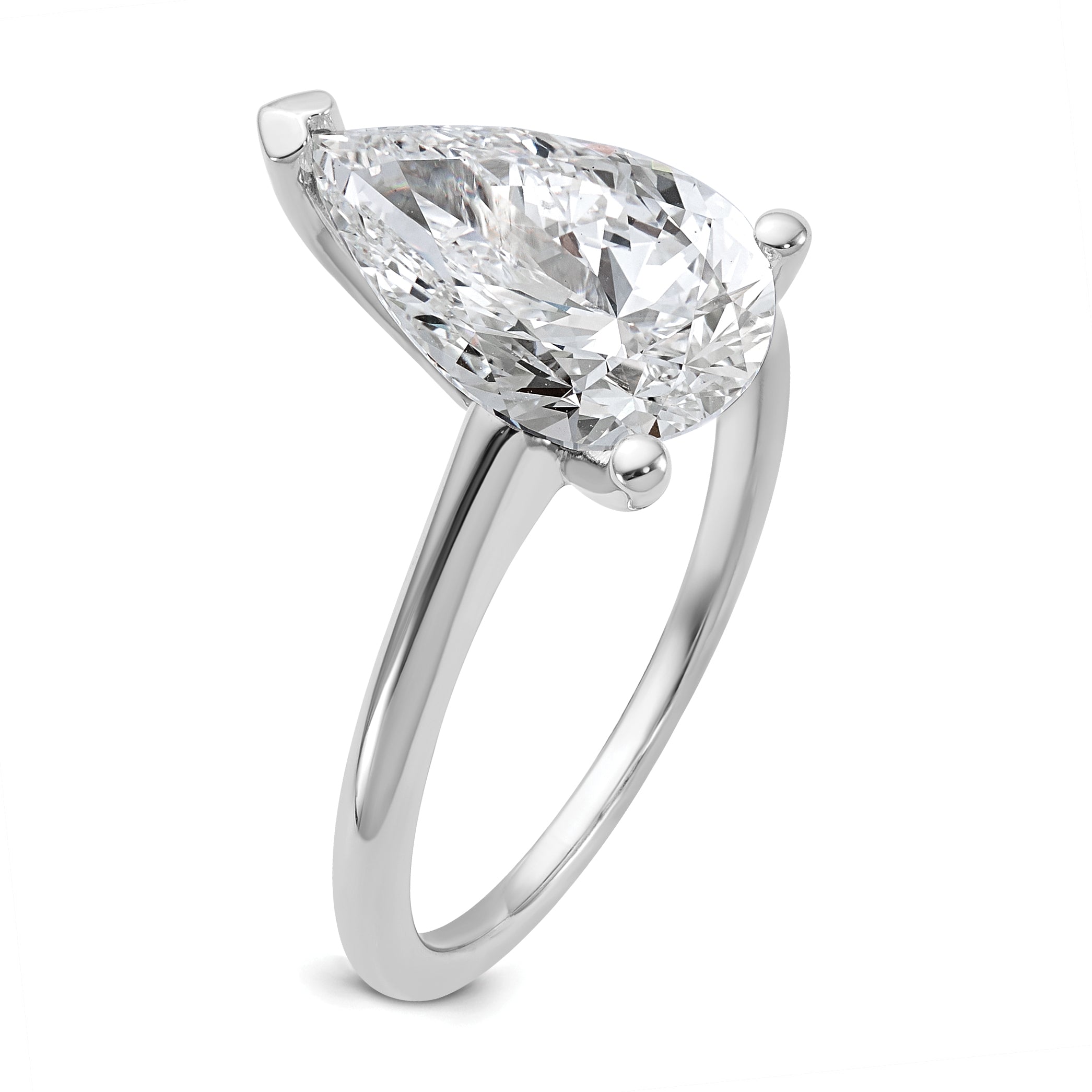 14k White Gold 3 carat Certified Lab Grown Diamond VS+ F+ Pear Solitare Complete Engagement Ring