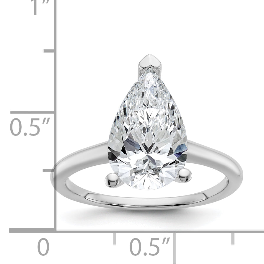 14k White Gold 3 carat Certified Lab Grown Diamond VS+ F+ Pear Solitare Complete Engagement Ring
