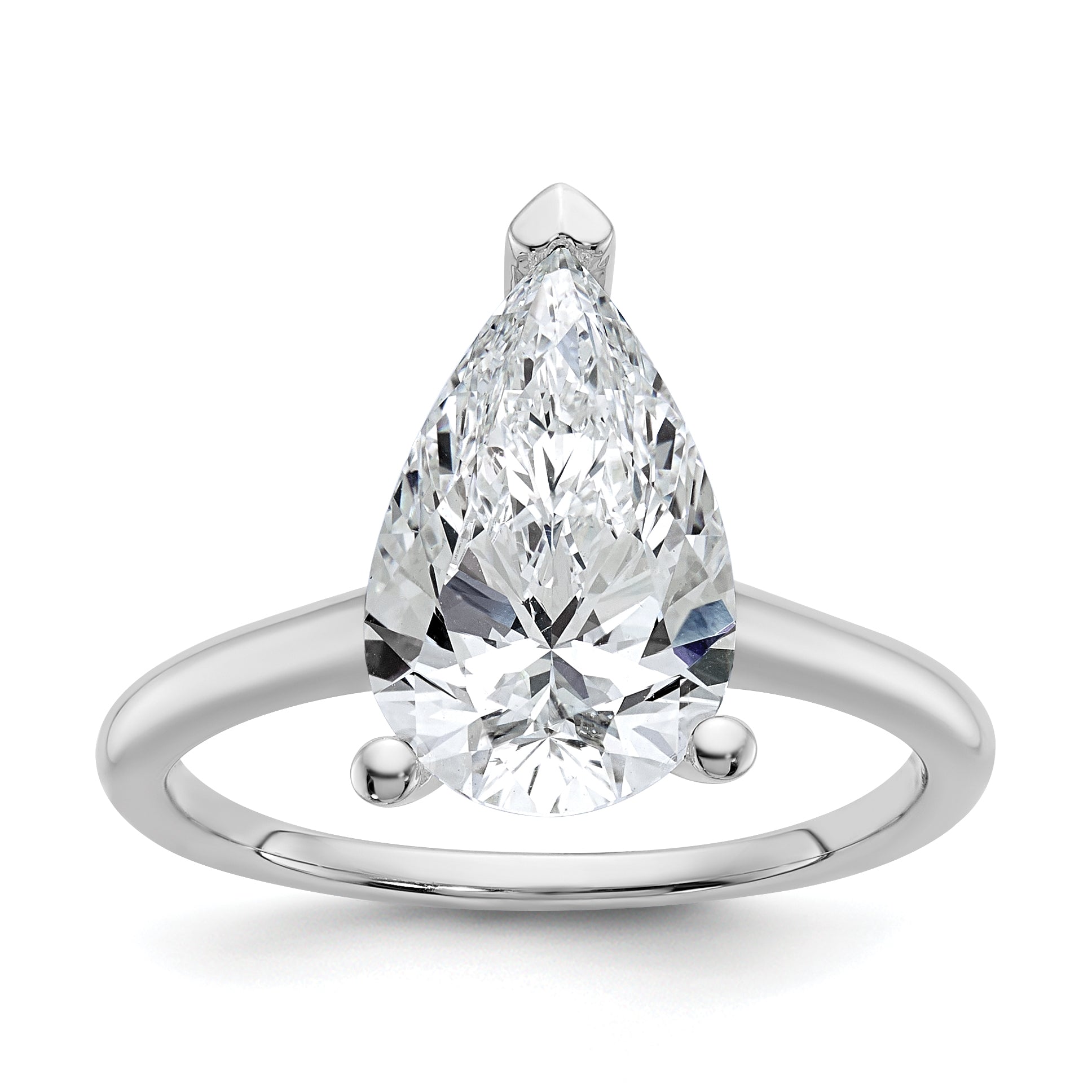 14k White Gold 3 carat Certified Lab Grown Diamond VS+ F+ Pear Solitare Complete Engagement Ring