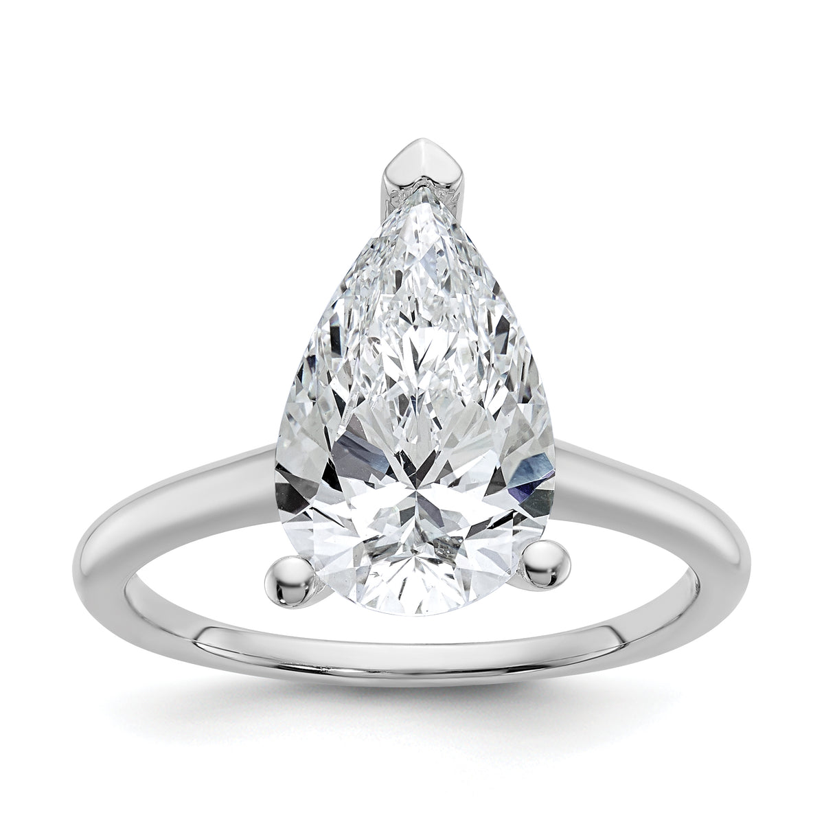 14k White Gold 3 carat Certified Lab Grown Diamond VS+ F+ Pear Solitare Complete Engagement Ring