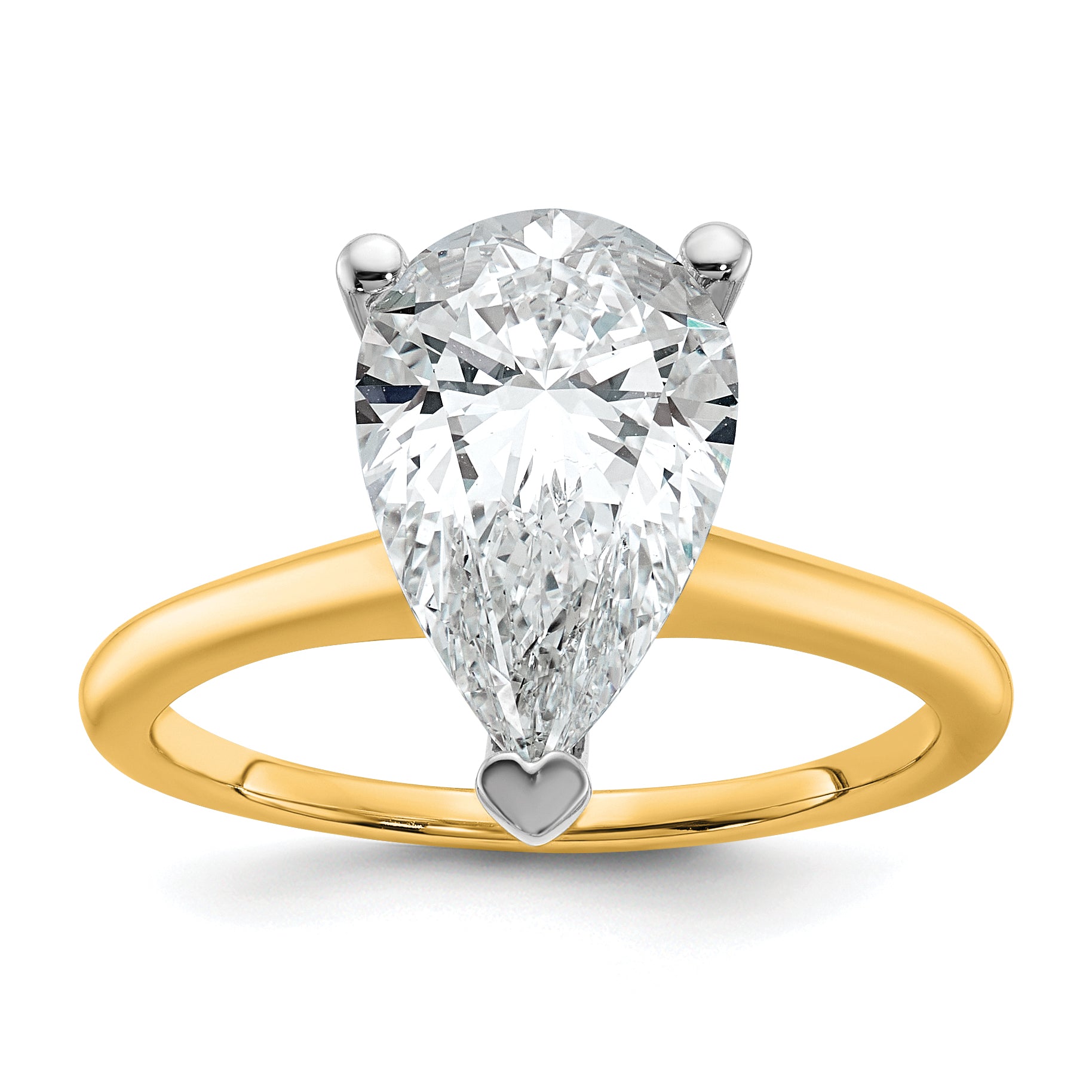 14k Two-tone 3 carat Certified Lab Grown Diamond VS+ F+ Pear Solitare Complete Engagement Ring