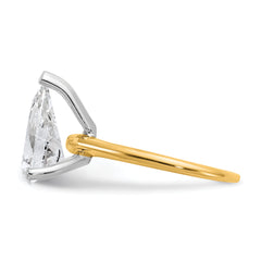 14k Two-tone 3 carat Certified Lab Grown Diamond VS+ F+ Pear Solitare Complete Engagement Ring