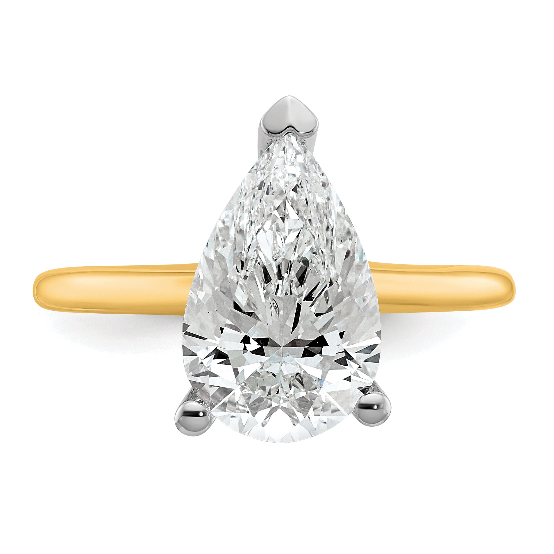 14k Two-tone 3 carat Certified Lab Grown Diamond VS+ F+ Pear Solitare Complete Engagement Ring