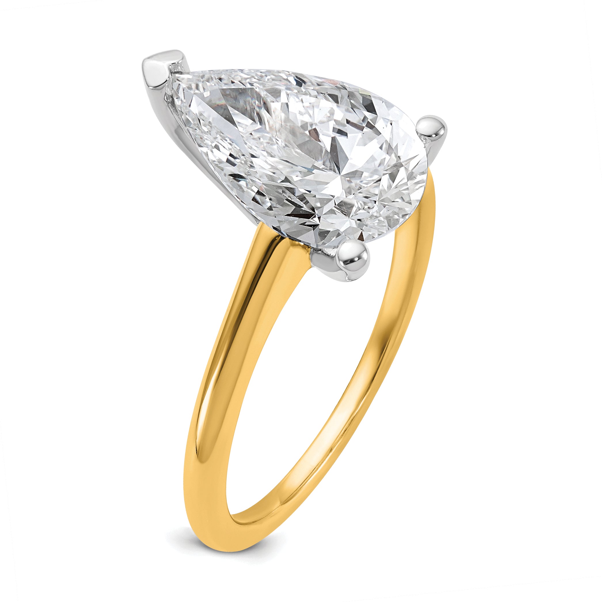 14k Two-tone 3 carat Certified Lab Grown Diamond VS+ F+ Pear Solitare Complete Engagement Ring