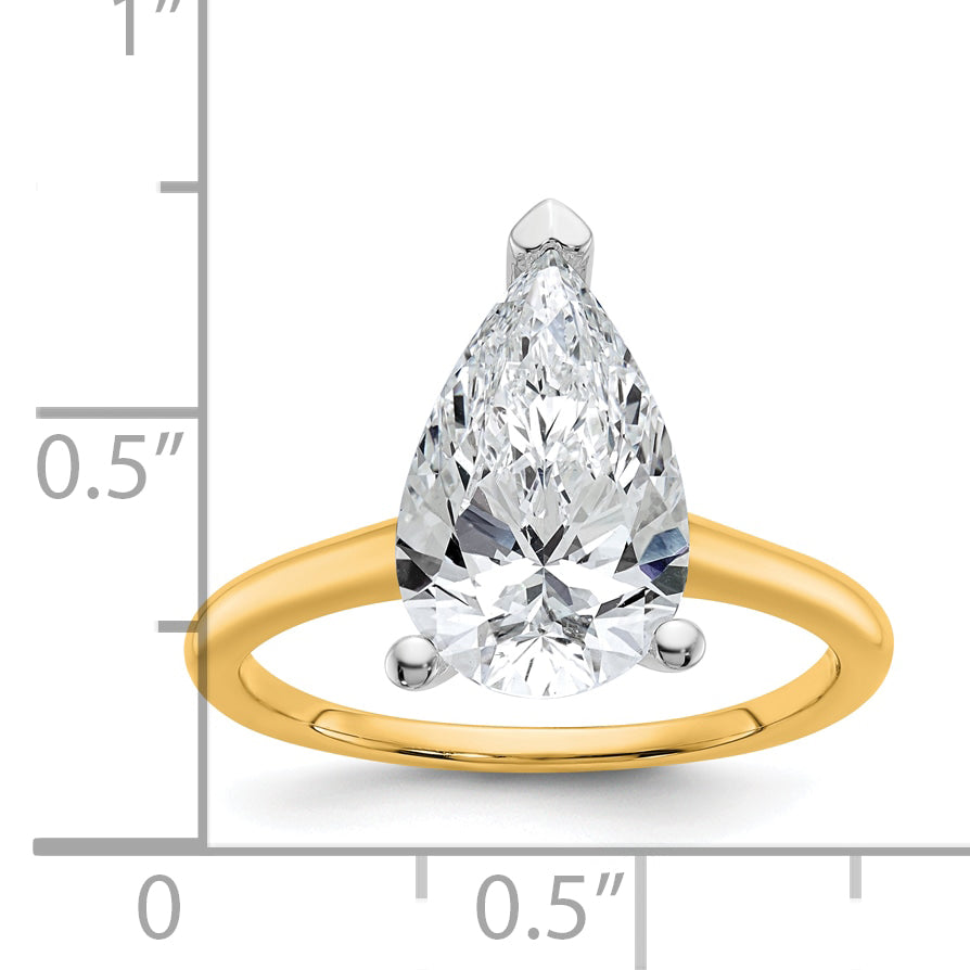 14k Two-tone 3 carat Certified Lab Grown Diamond VS+ F+ Pear Solitare Complete Engagement Ring