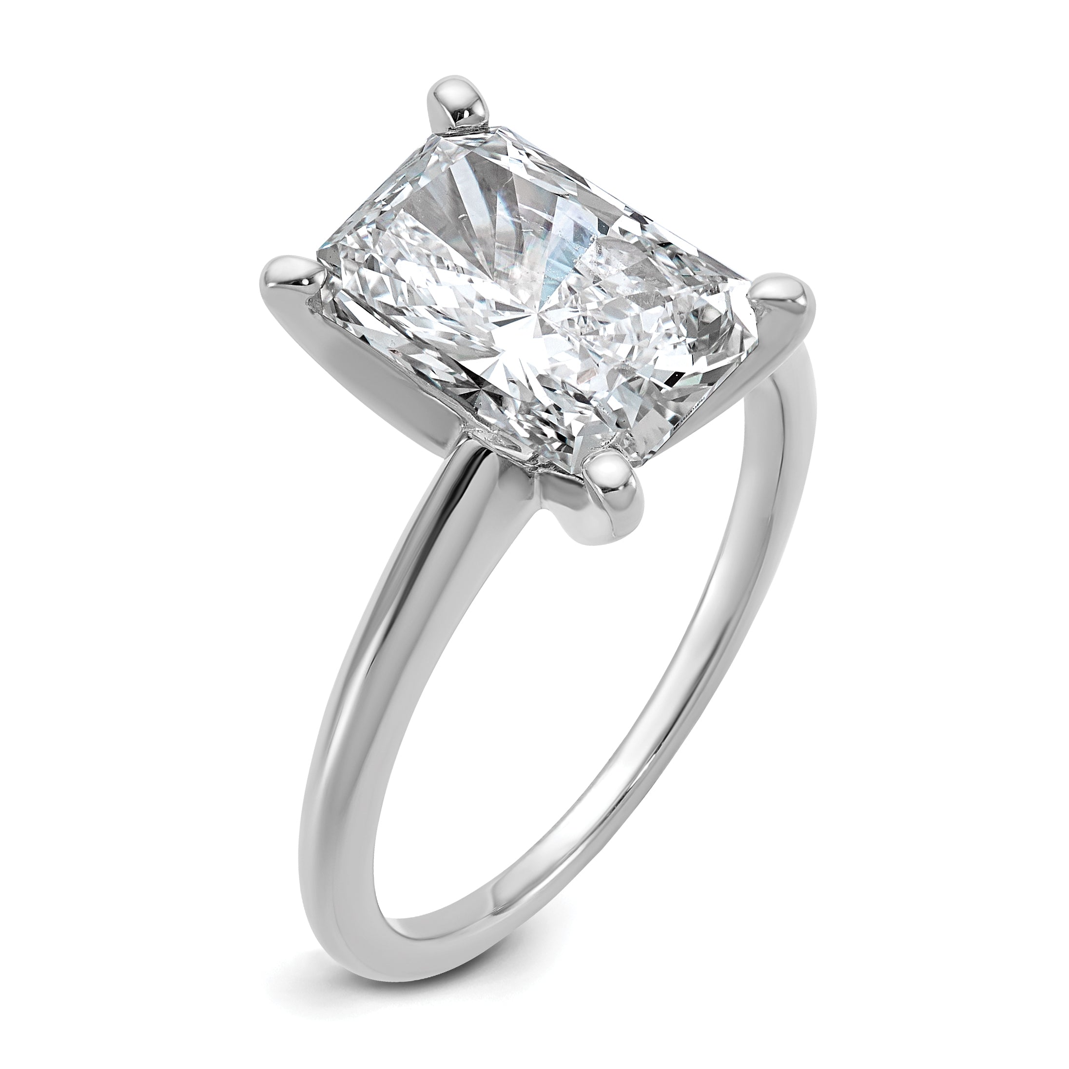 14k White Gold 3 carat Certified Lab Grown Diamond VS+ F+ Radiant Solitare Complete Engagement Ring