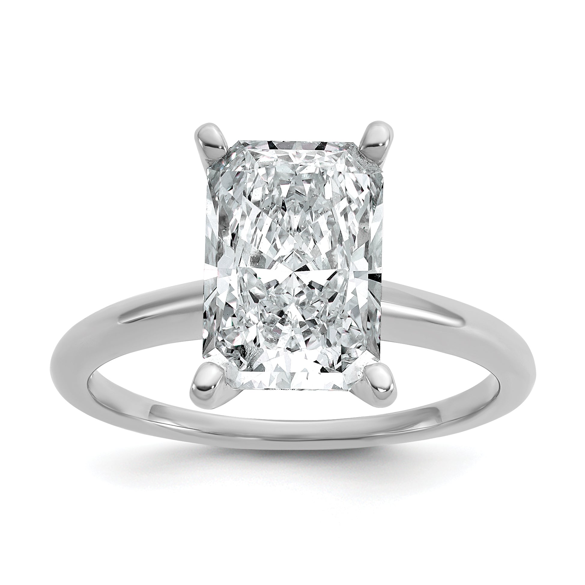 14k White Gold 3 carat Certified Lab Grown Diamond VS+ F+ Radiant Solitare Complete Engagement Ring