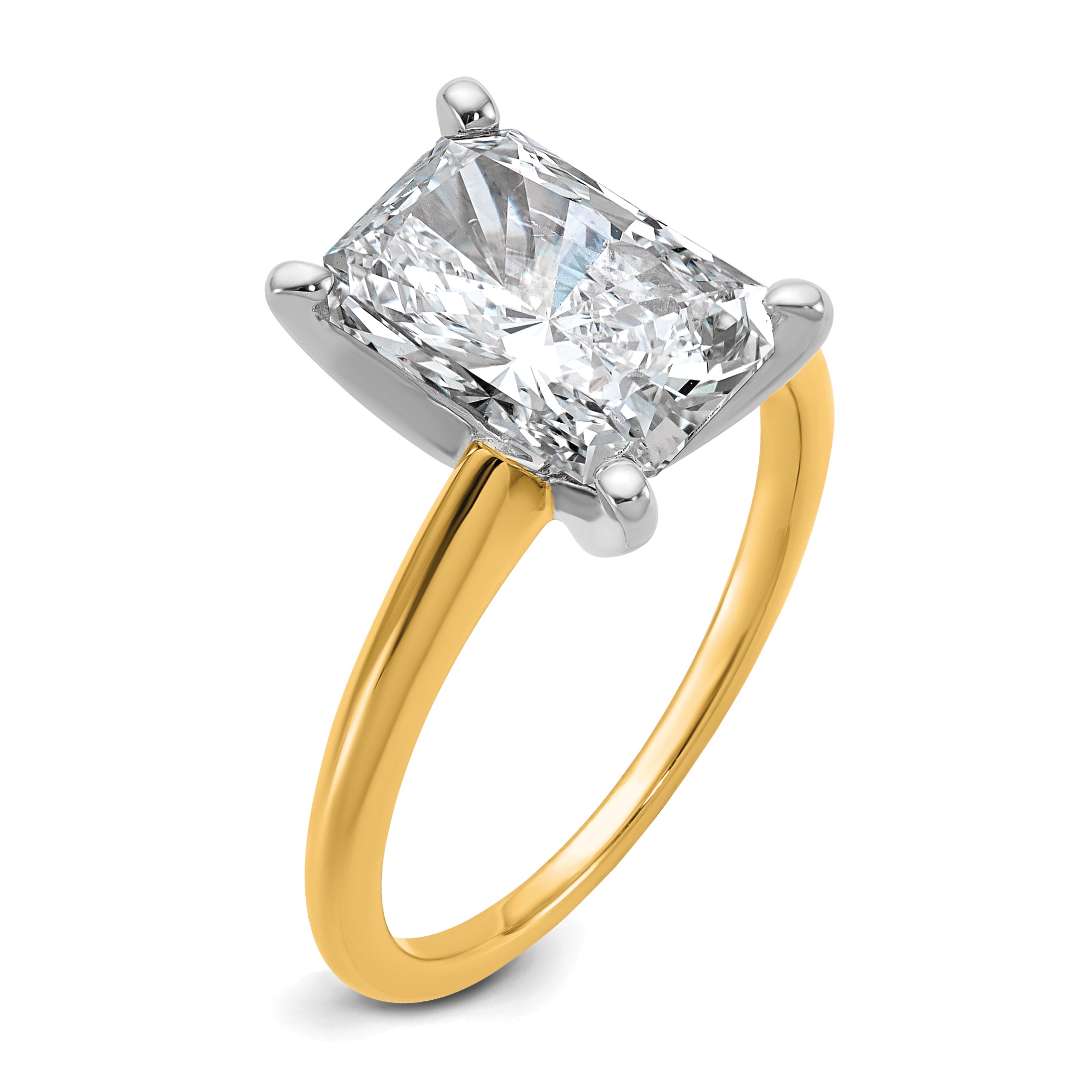 14k Two-tone 3 carat Certified Lab Grown Diamond VS/SI+ G+ Radiant Solitare Complete Engagement Ring