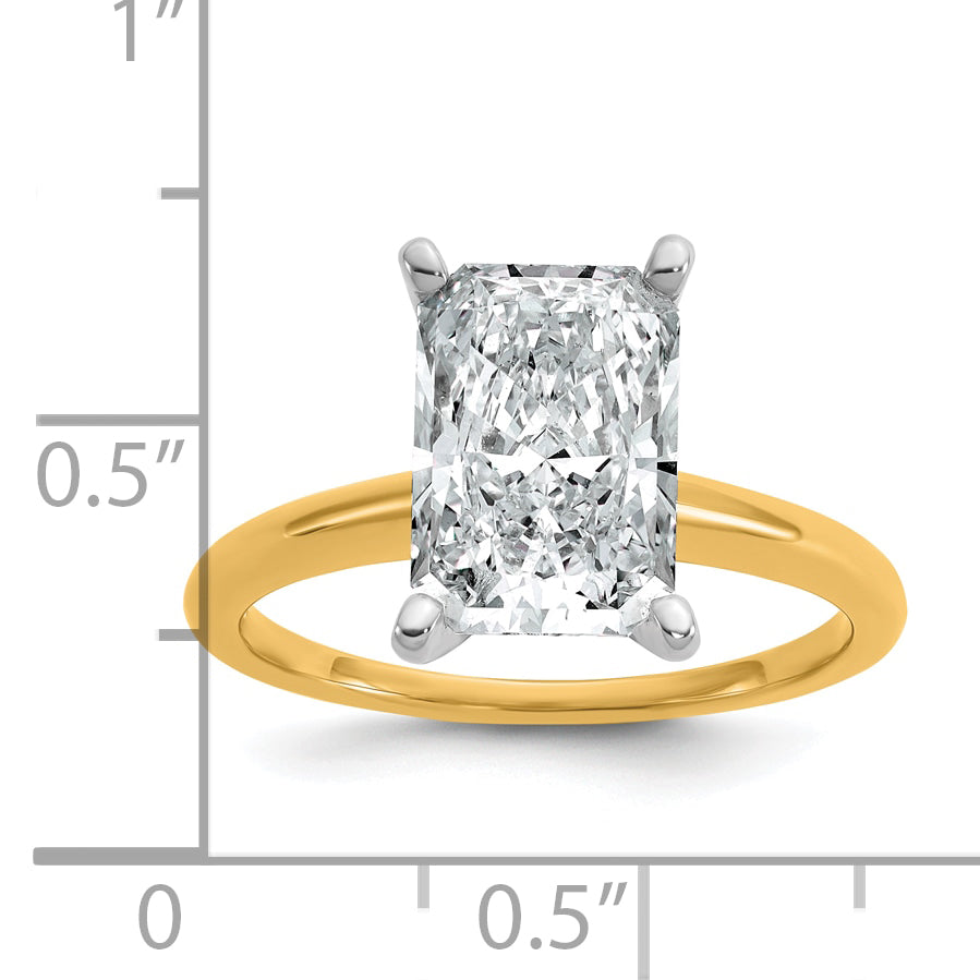 14k Two-tone 3 carat Certified Lab Grown Diamond VS+ F+ Radiant Solitare Complete Engagement Ring
