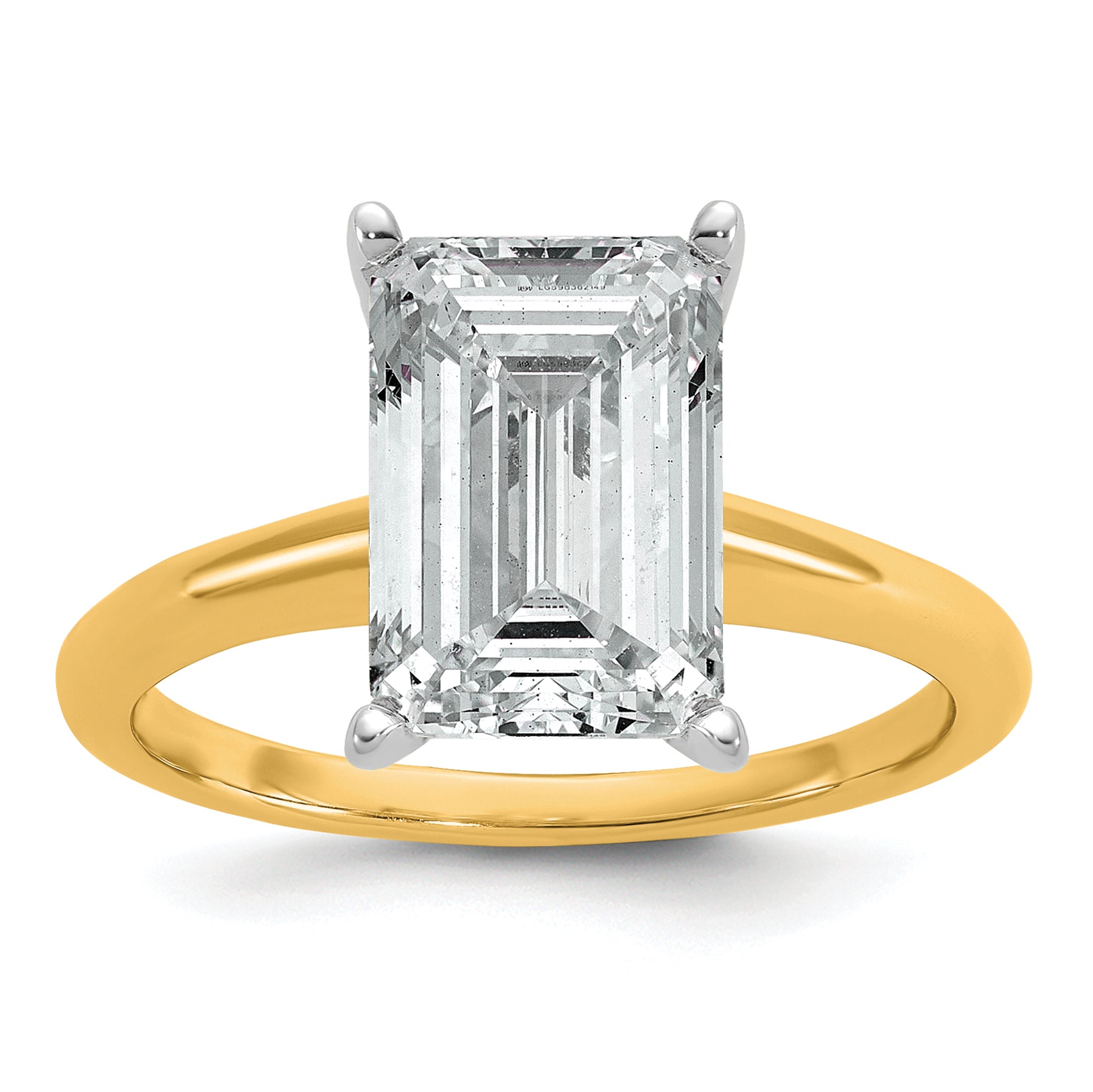 14k Two-tone 4 carat Certified Lab Grown Diamond VS+ F+ Emerald Solitare Complete Engagement Ring
