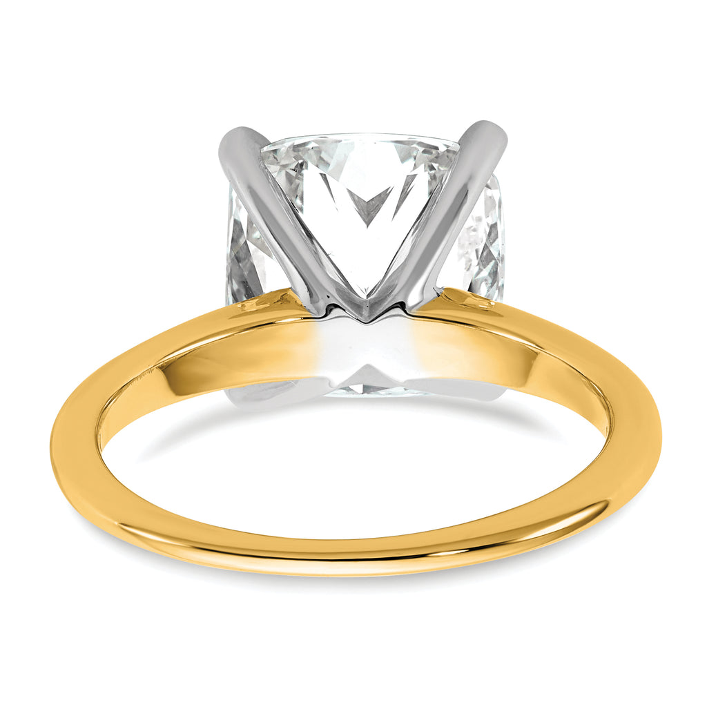 14k Two-tone Cert Lab Grown Dia VS+ F+ Cushion Solitaire Engagement Ring