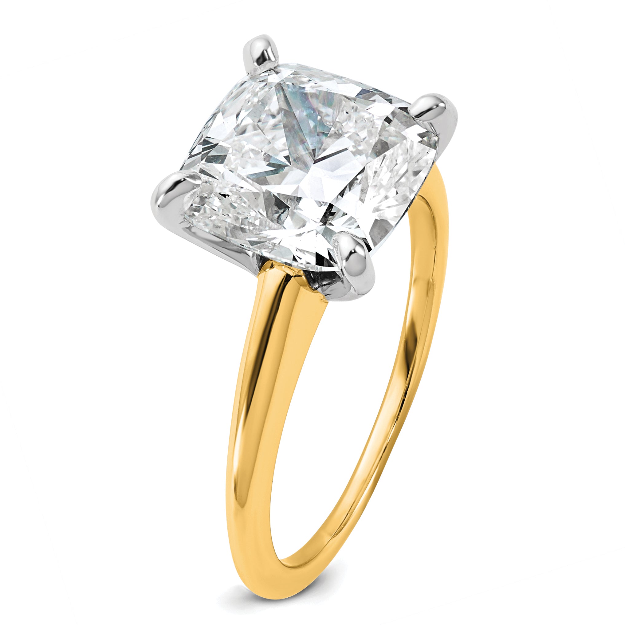 14k Two-tone Cert Lab Grown Dia VS+ F+ Cushion Solitaire Engagement Ring