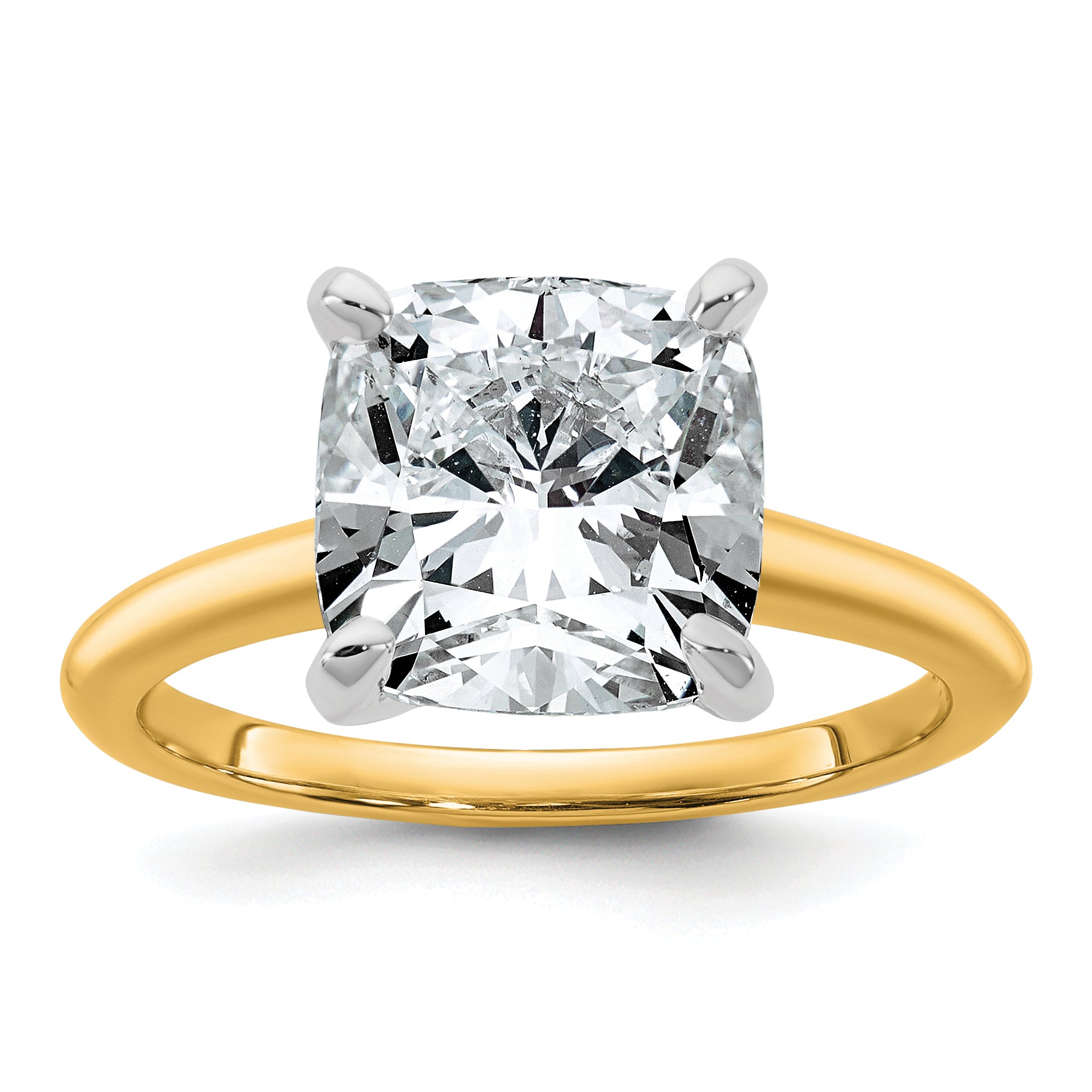 14k Two-tone Cert Lab Grown Dia VS+ F+ Cushion Solitaire Engagement Ring Main image