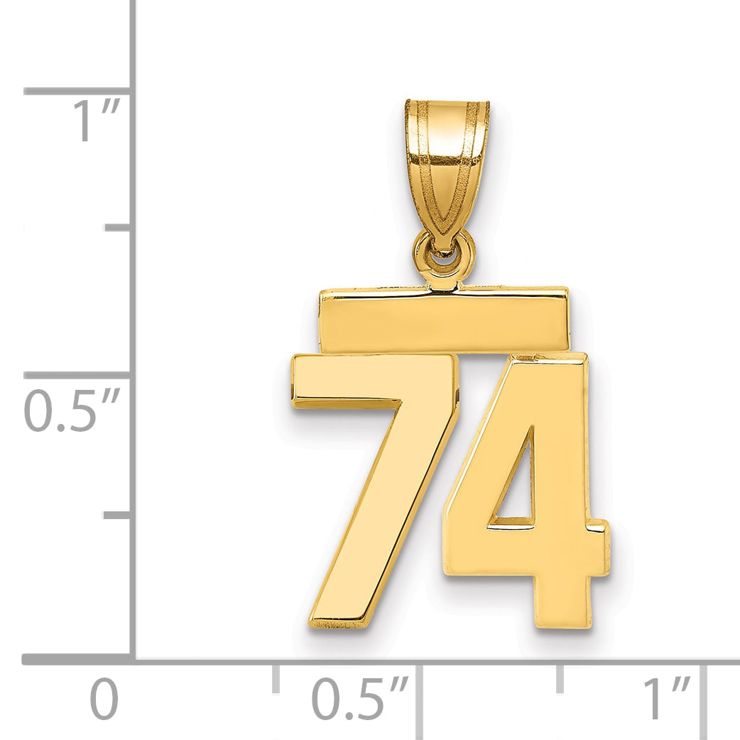 14k Small Polished Number 74 Charm
