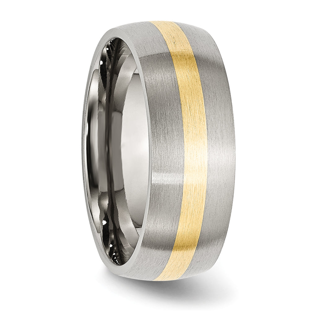 Stainless Steel 14k Yellow Inlay 8mm Brushed Band